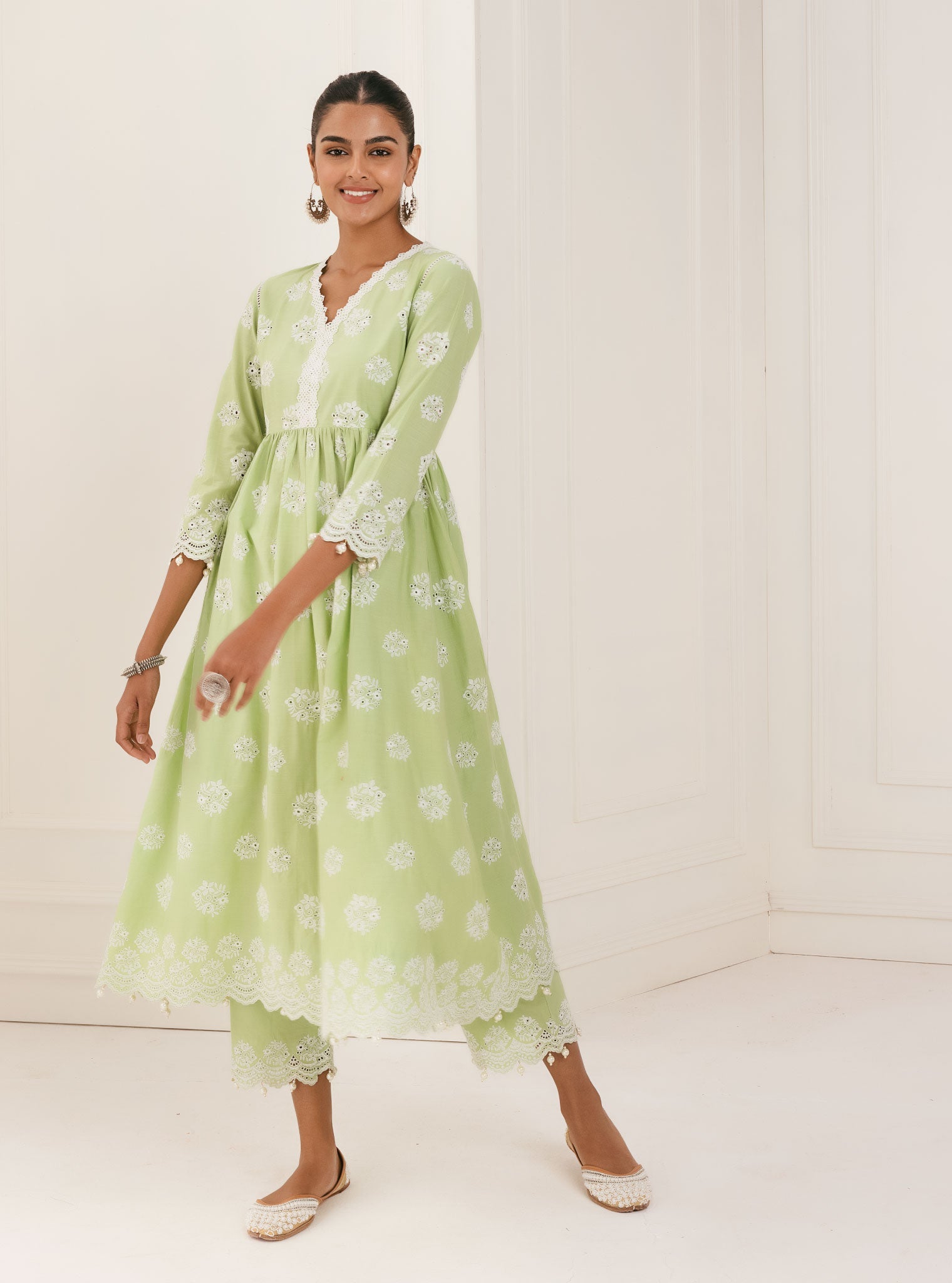 Malana Supima Cotton Green Kurta with Palazzo Set