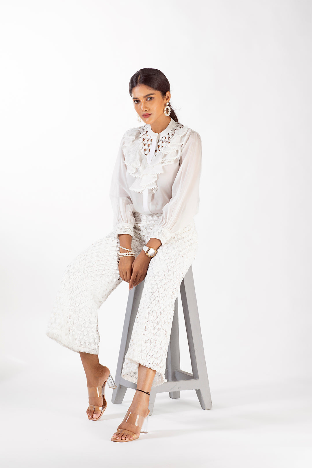 Thea Organza White Shirt Set