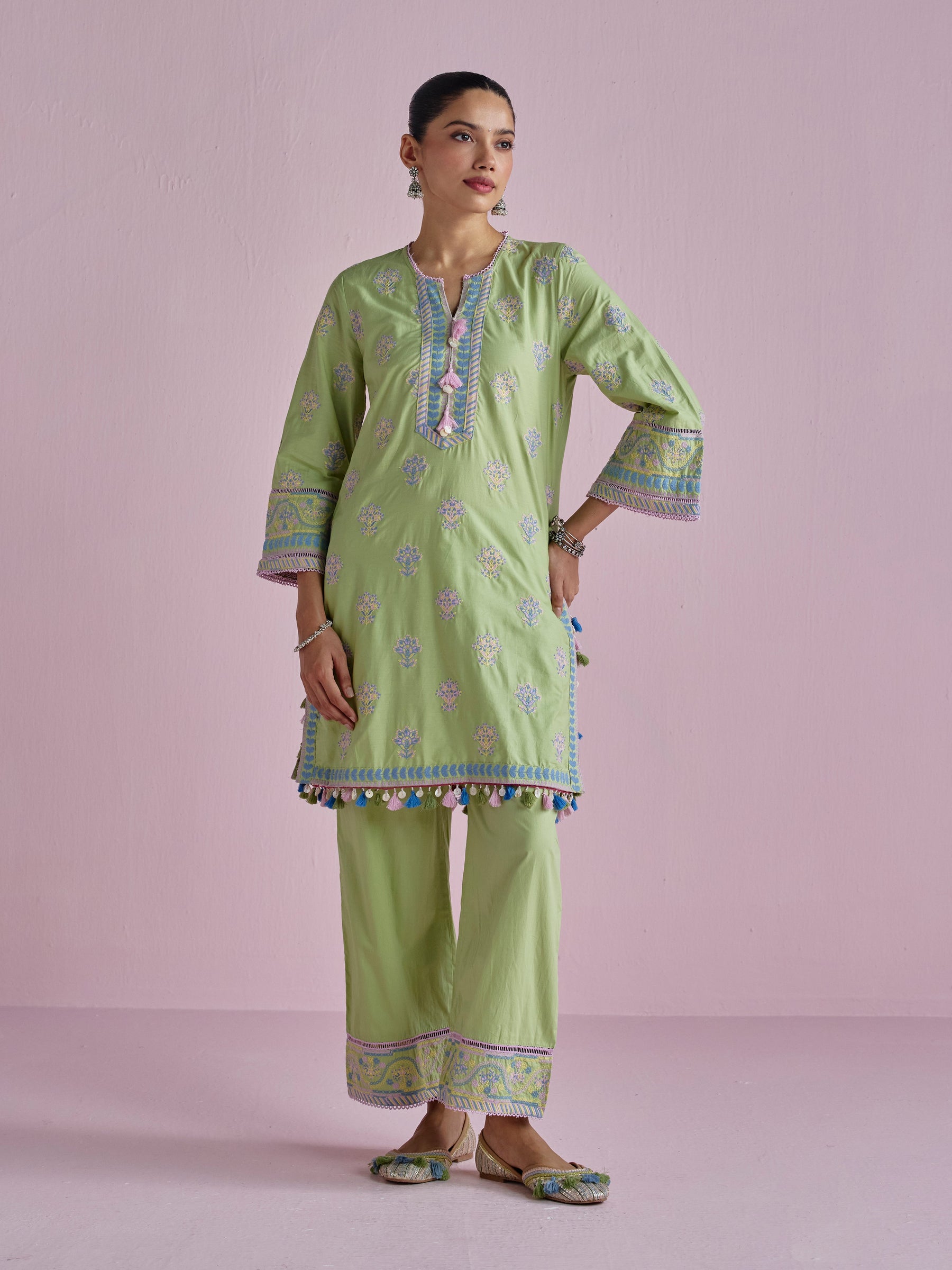 Amoli Supima Cotton Green Kurta Set