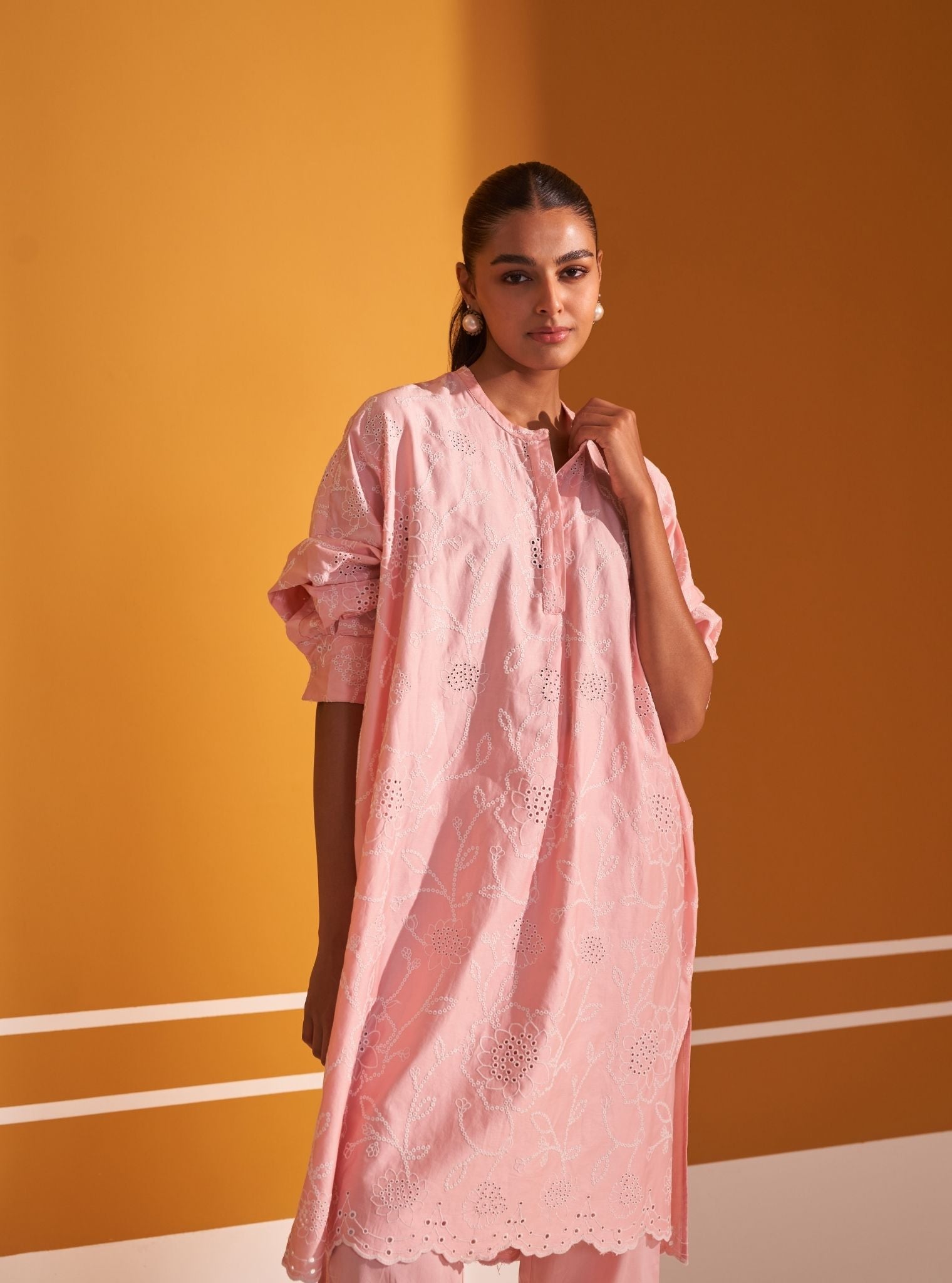 Eldon Pima Satin Pink Kurta Set