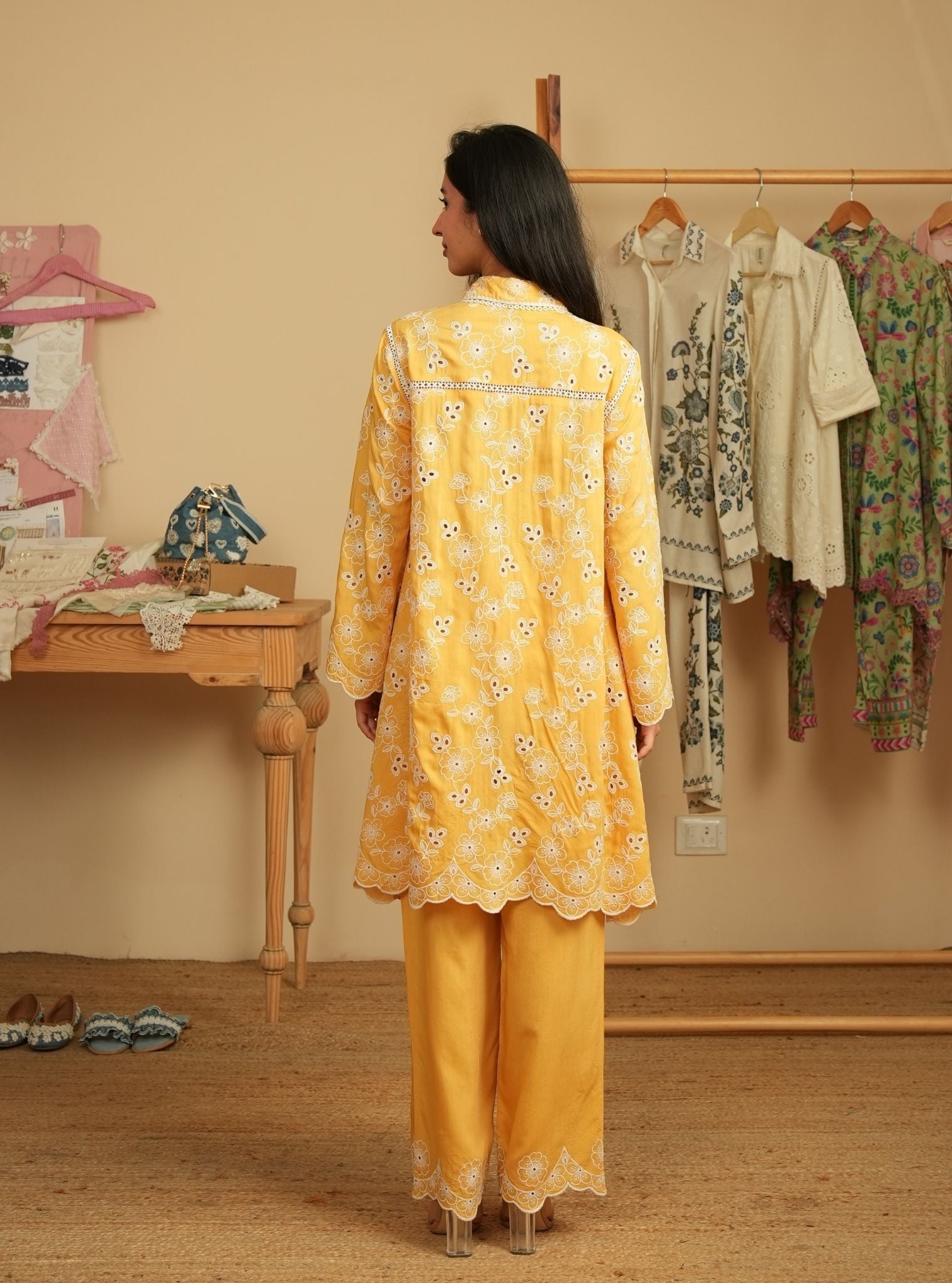 Mulmul Lawn Verena Mustard Shirt With Mulmul Lawn Verena Mustard Pant