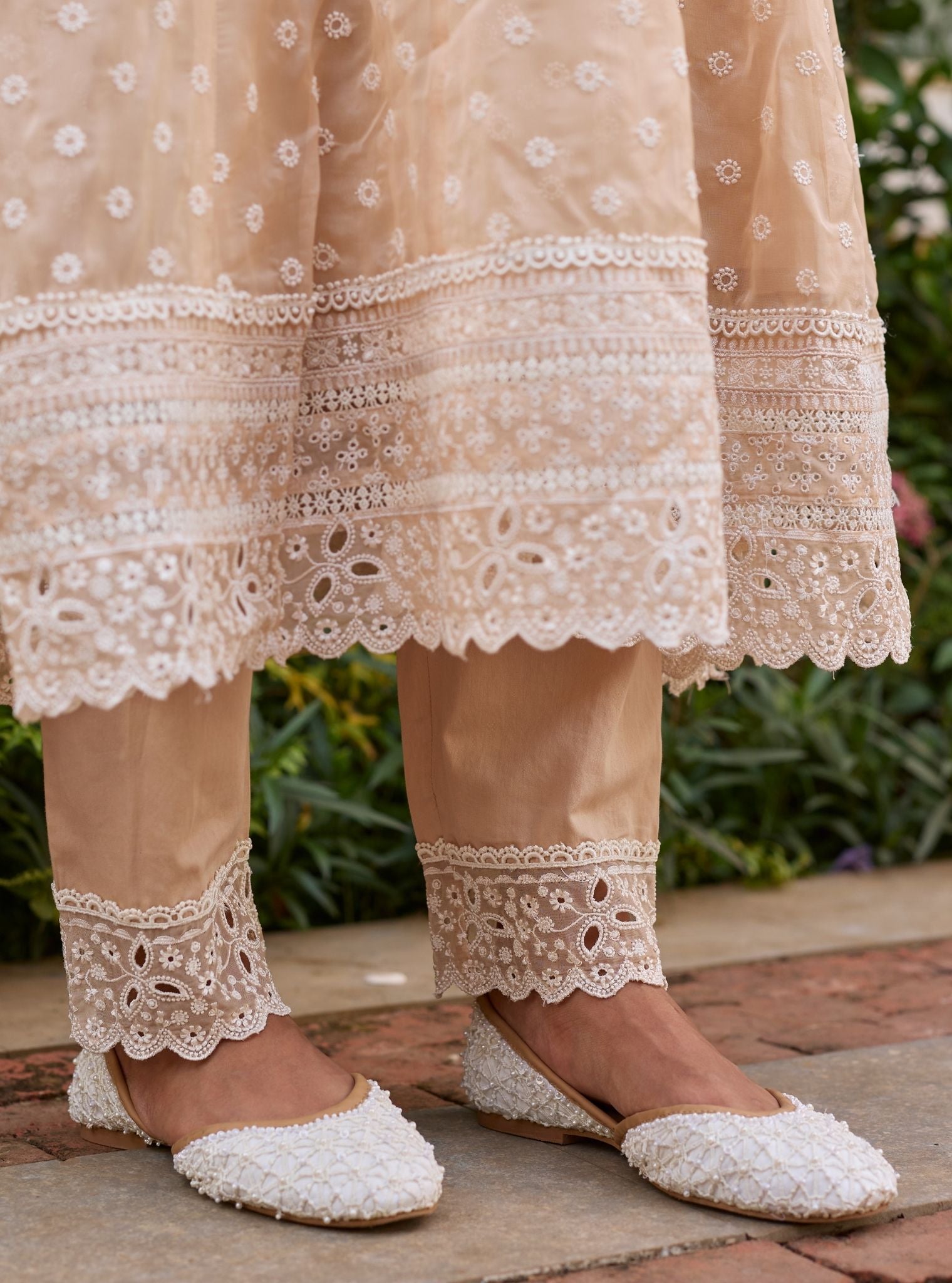 Hena Organza Biege Anarkali Set