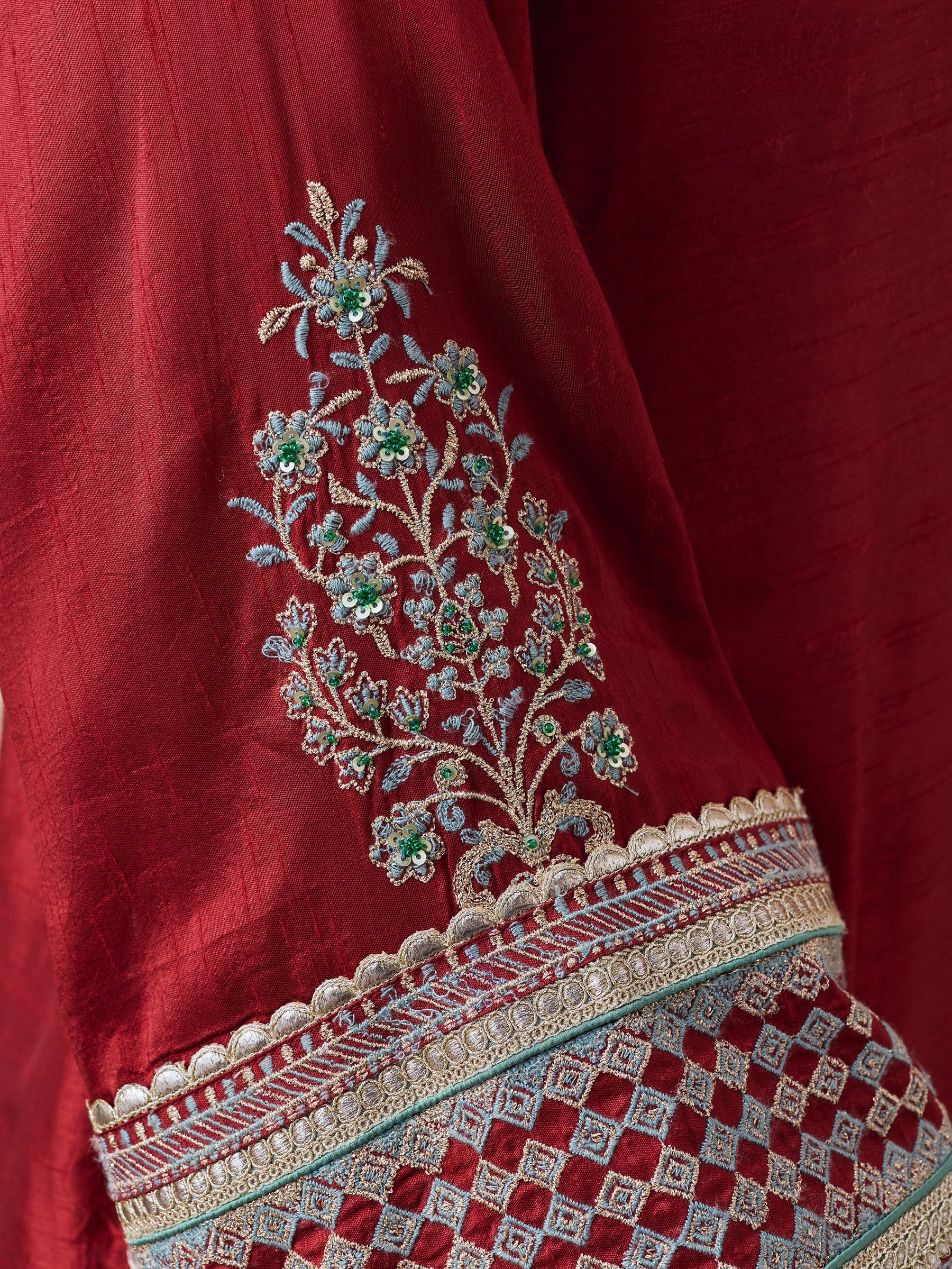 Rimya Bemberg Raw Silk Red Kurta Set