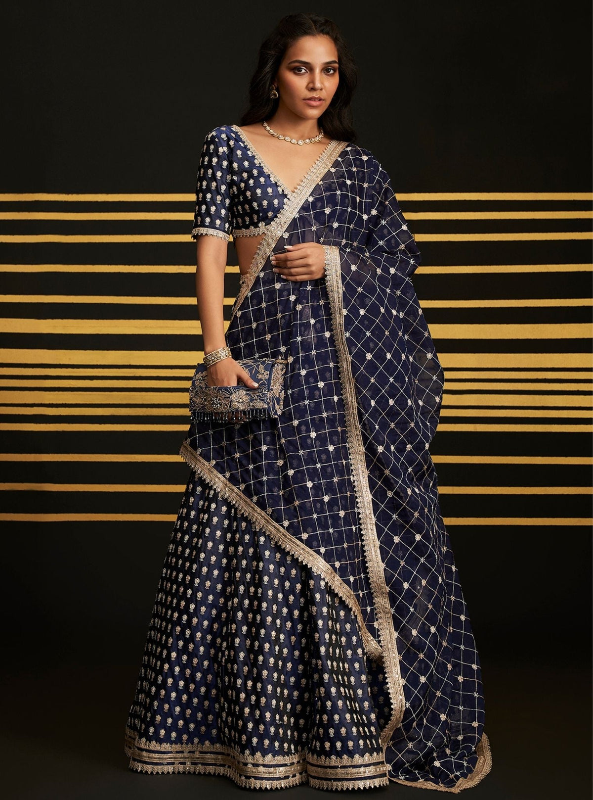 Mulmul Organza Heeriye Navy Dupatta