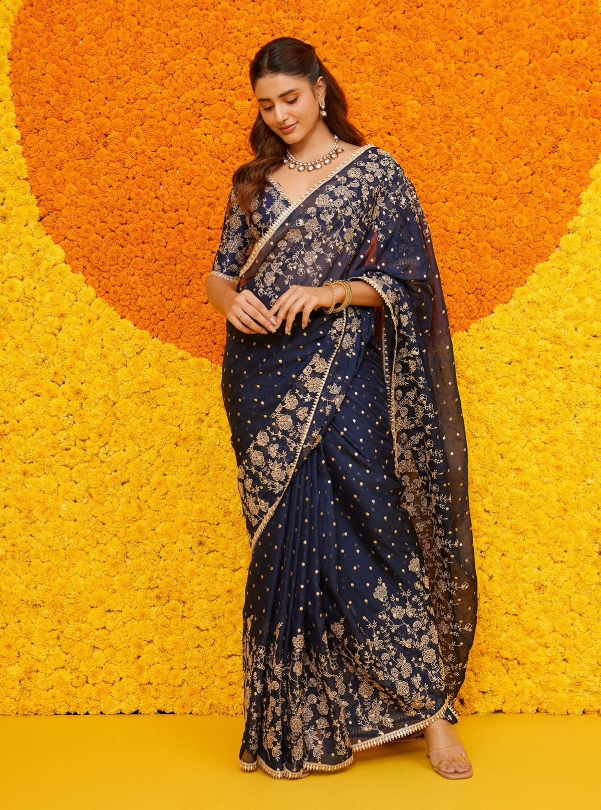 Jigar Organza Navy Saree