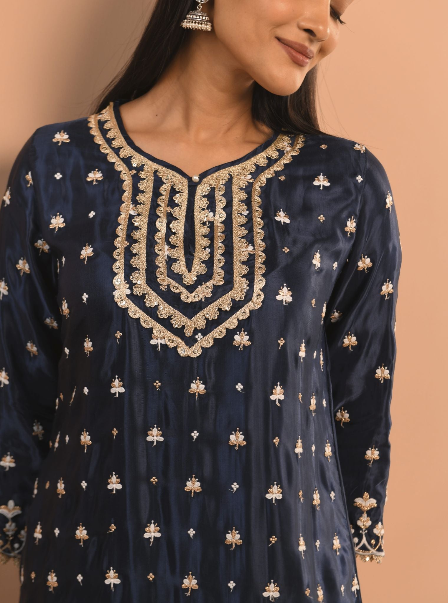 Mulmul Cupro Aarya Navy Kurta