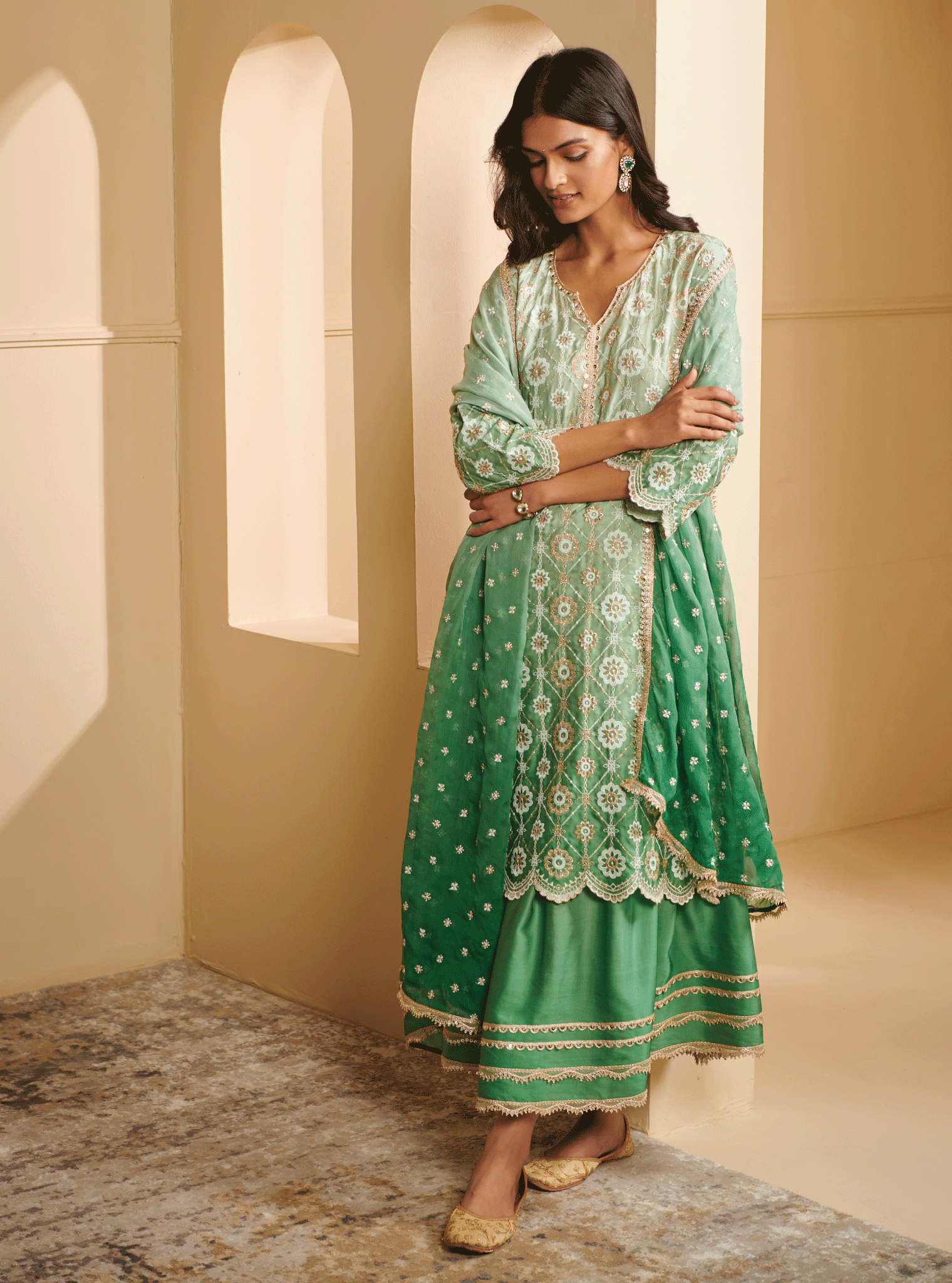 Mulmul Supima Cotton Enya Green Dupatta