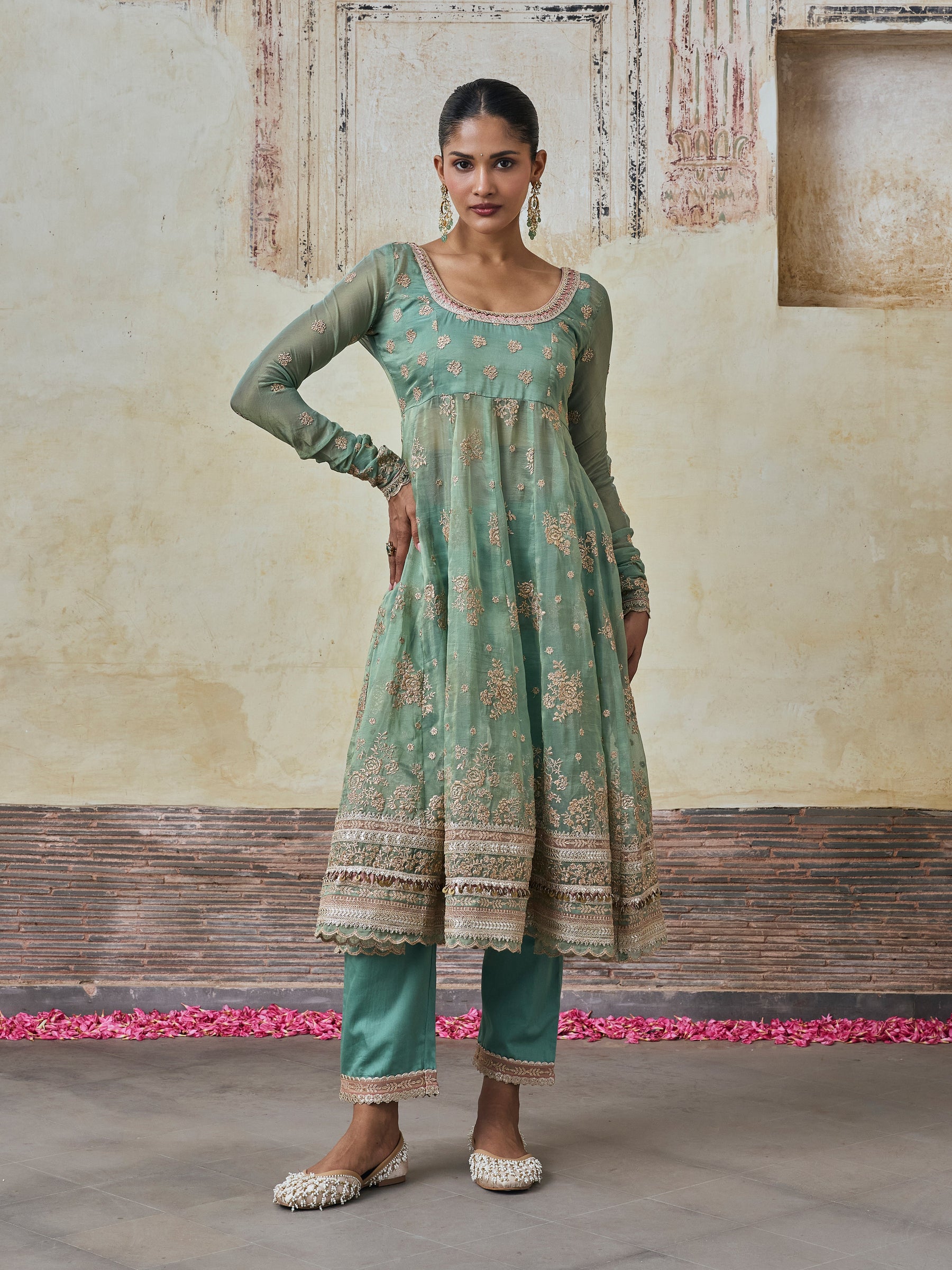 Dhwani Lurex Organza Teal Blue Anarkali Set