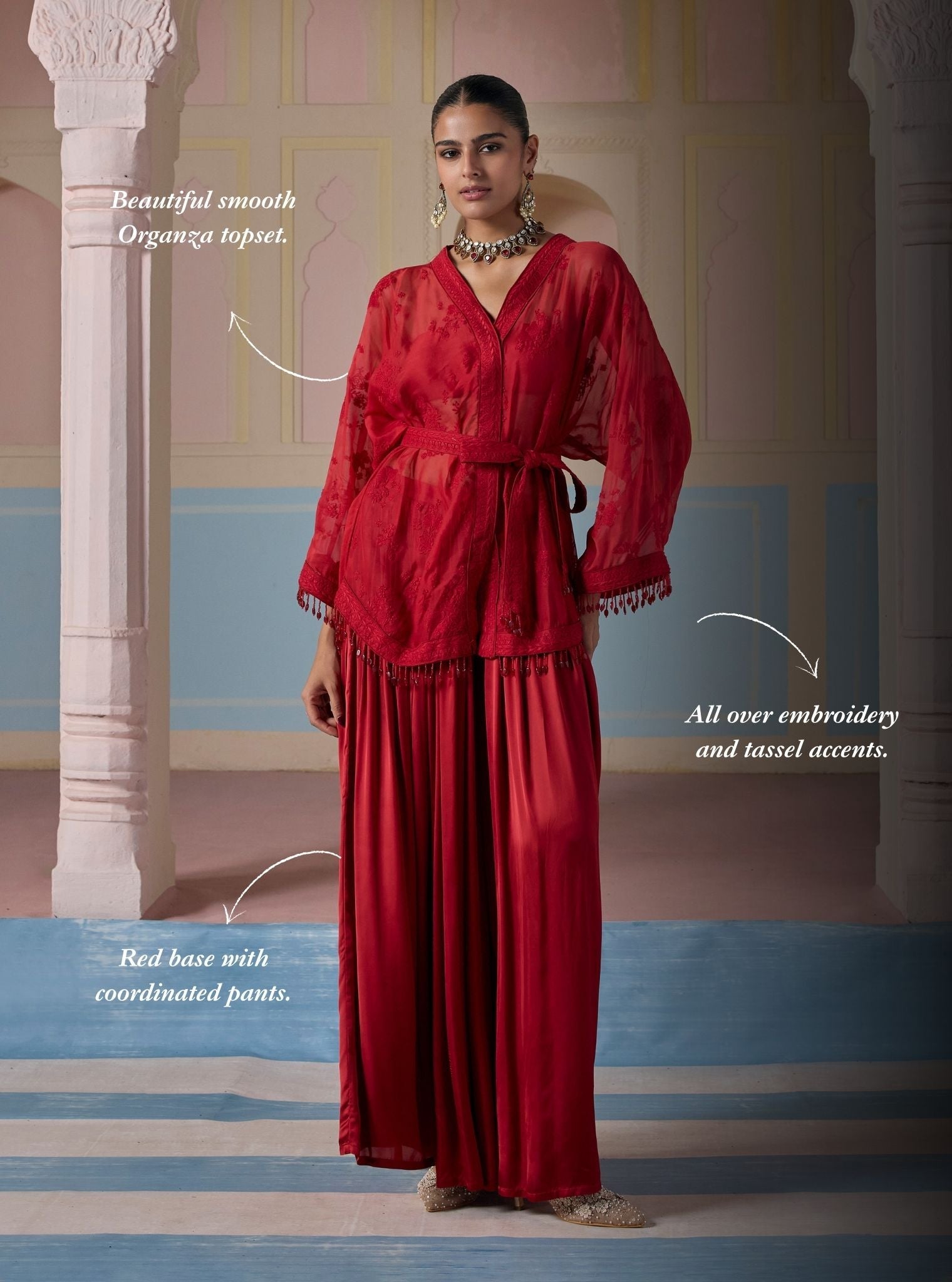 Dhara Organza Red Co-ord Set