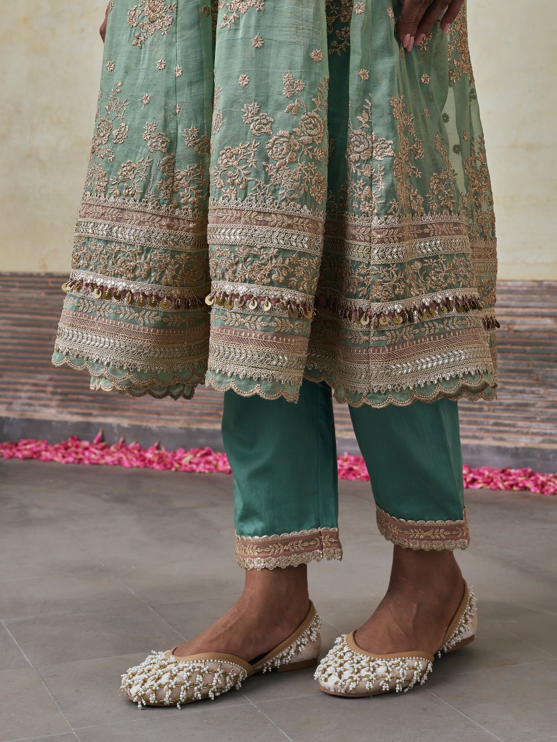 Dhwani Lurex Organza Teal Blue Anarkali Set