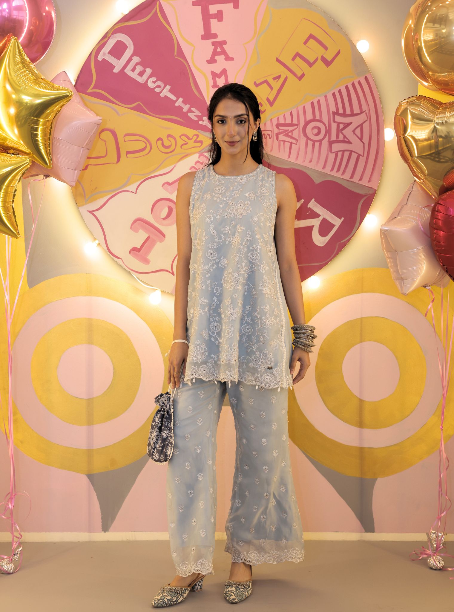 Alouette Organza Light Blue Co-Ord Set