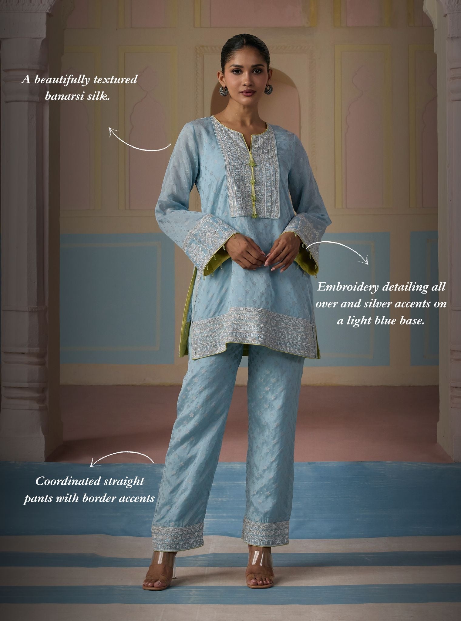 Elara Banarasi Light Blue Co-ord Set