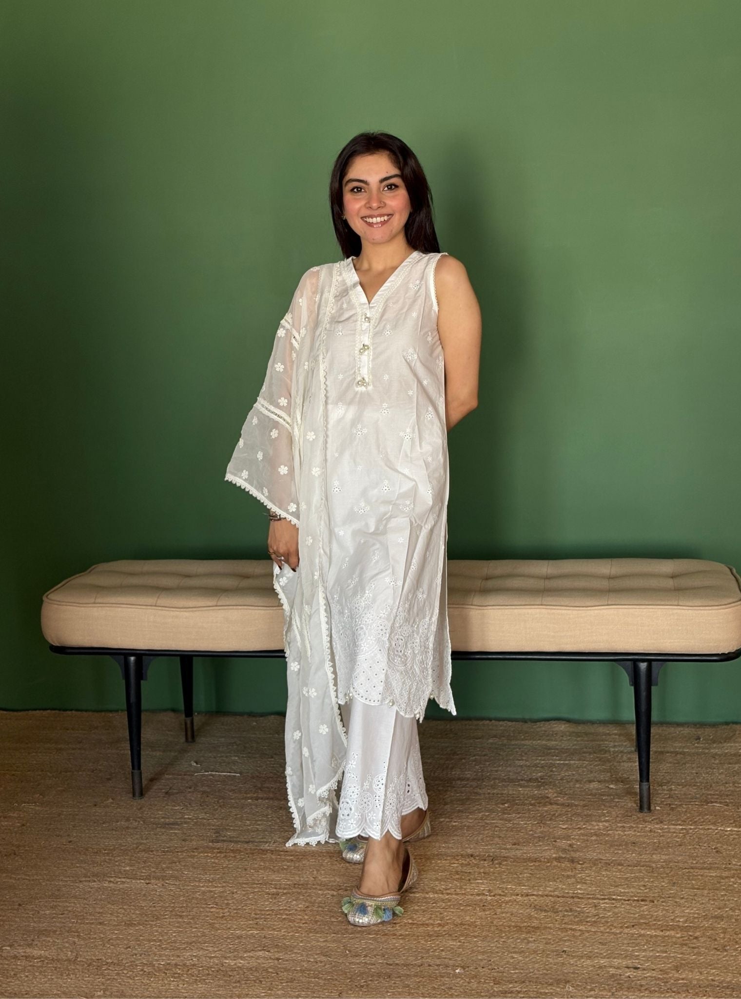 Kora Supima Cotton White Kurta Set
