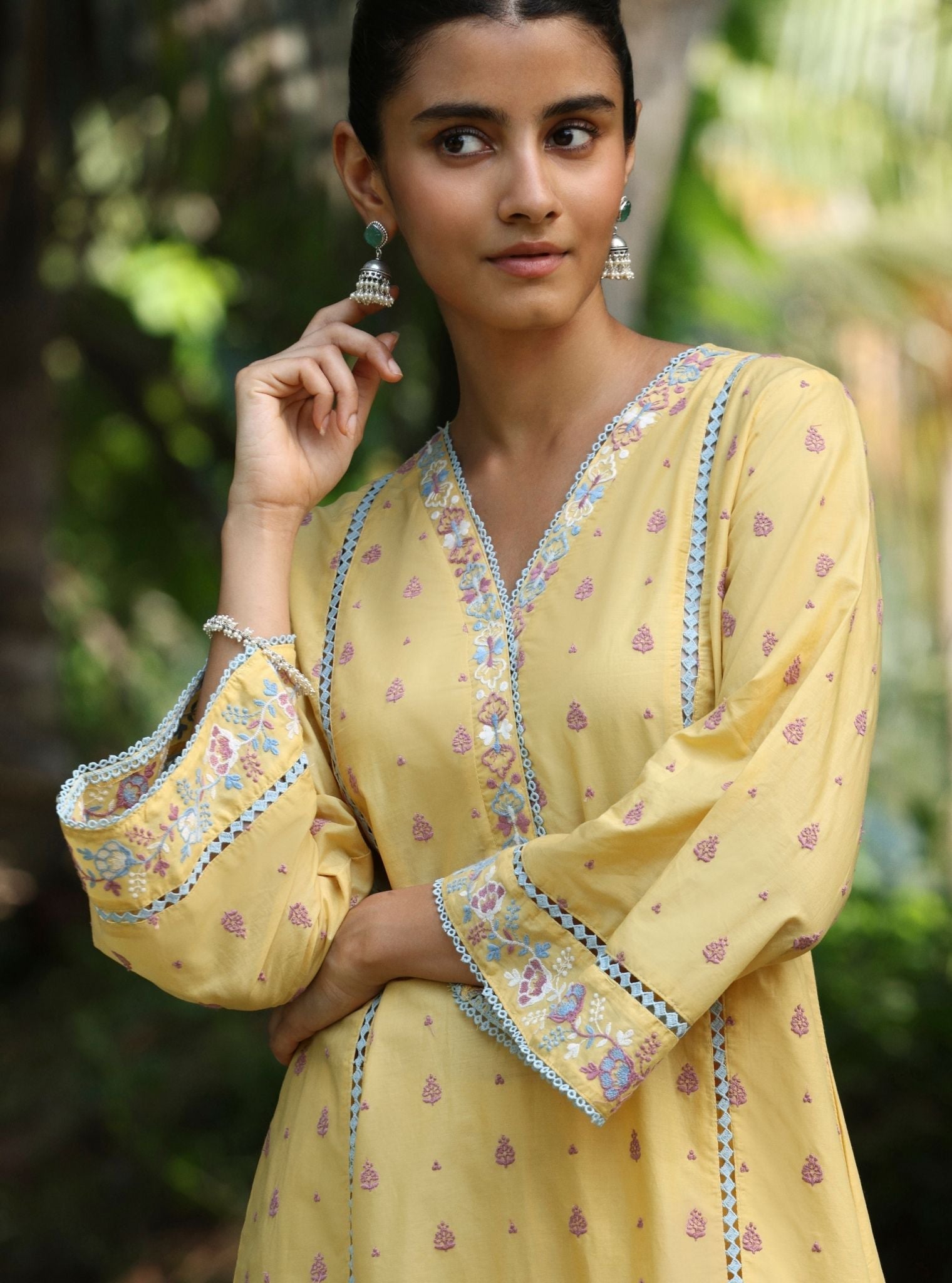Mulmul Cotton Shira Yellow Anarkali Kurta With Mulmul Cotton Shira Yellow Pant