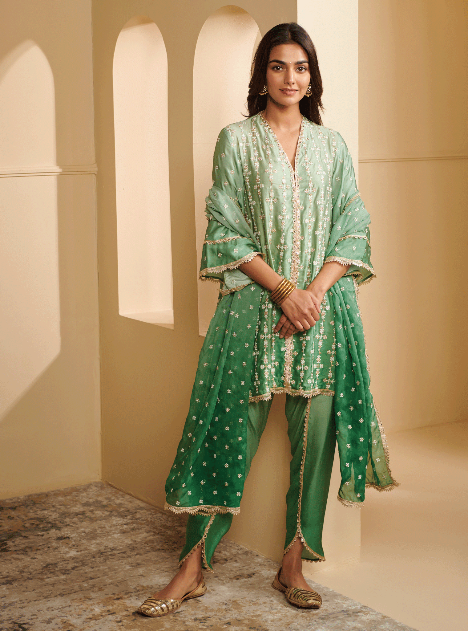 Inara Cupro Silk Green Kurta Set