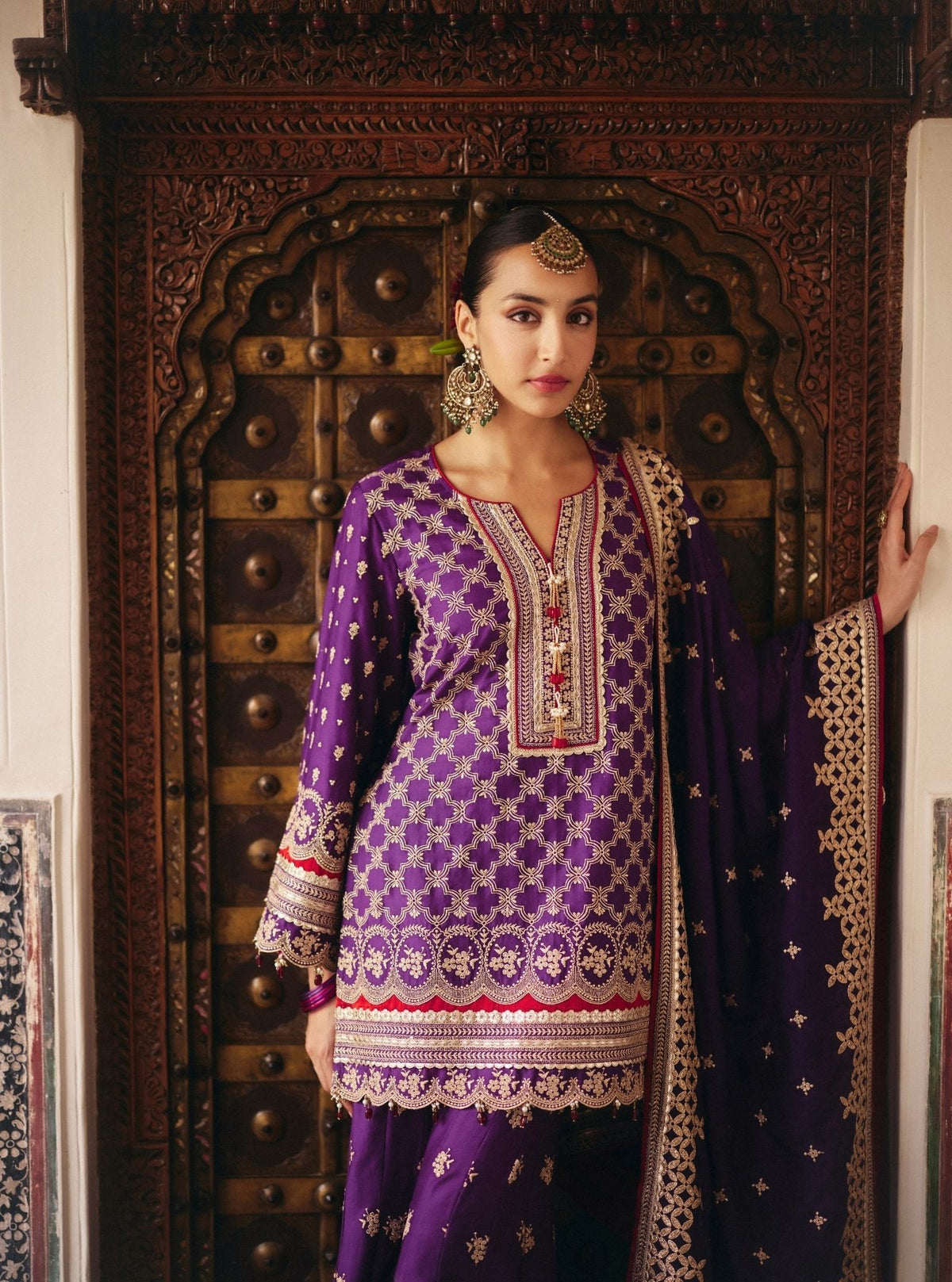 Kanti Pima Satin Purple Garara Set