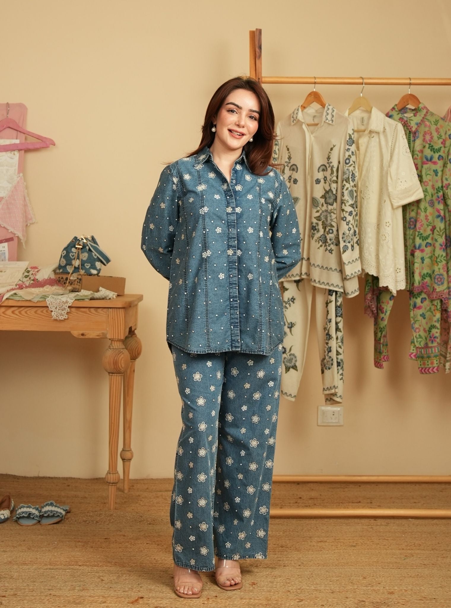 Mulmul Denim Winslet Shirt With Mulmul Denim Winslet Pant