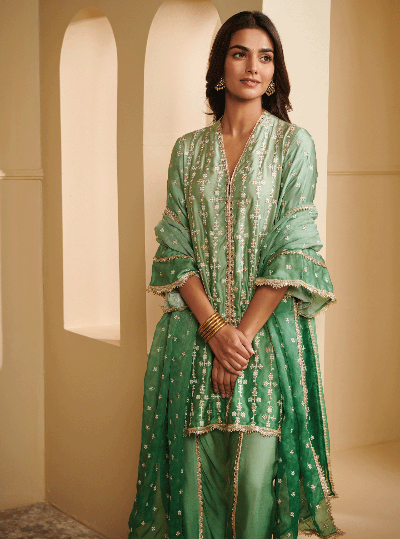 Mulmul Supima Cotton Enya Green Dupatta