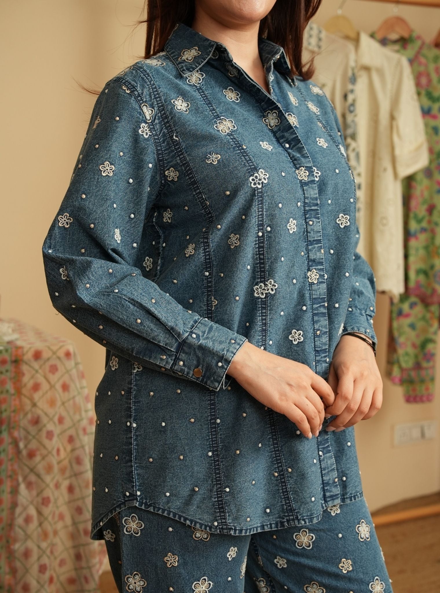 Mulmul Denim Winslet Shirt With Mulmul Denim Winslet Pant