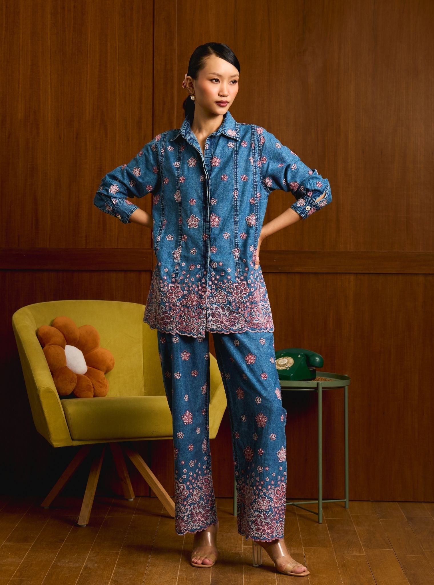 Taneira Denim Pink Shirt Set