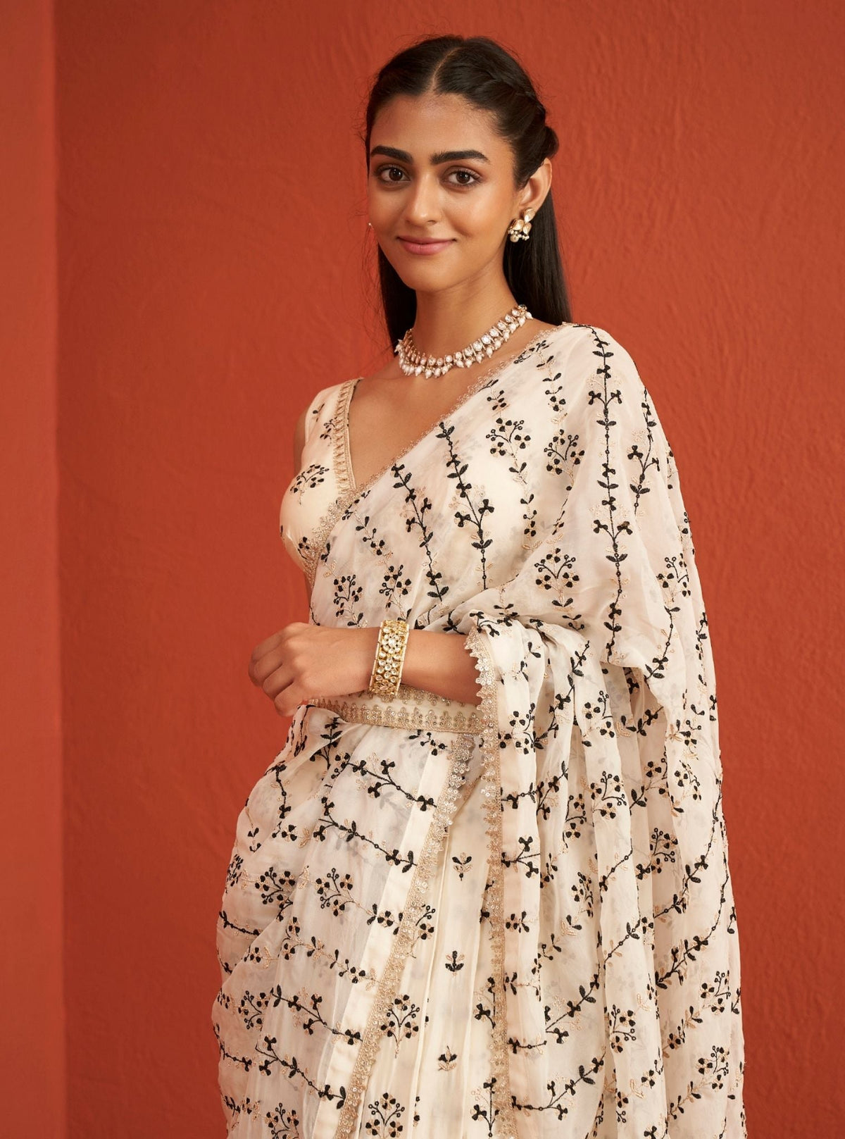 Sohneya Organza + Crepe Off White Saree