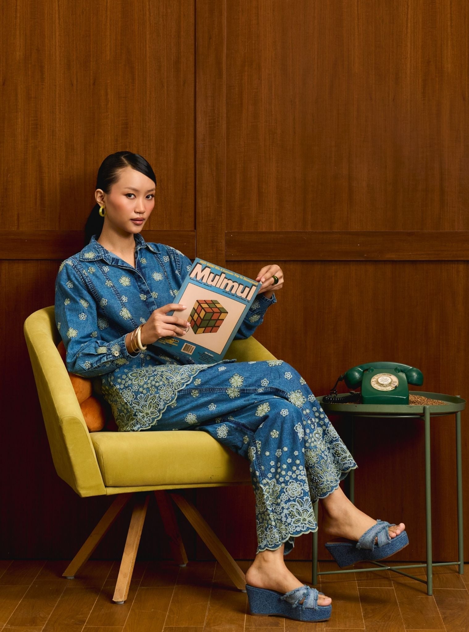 Taneira Denim Light Green Shirt Set