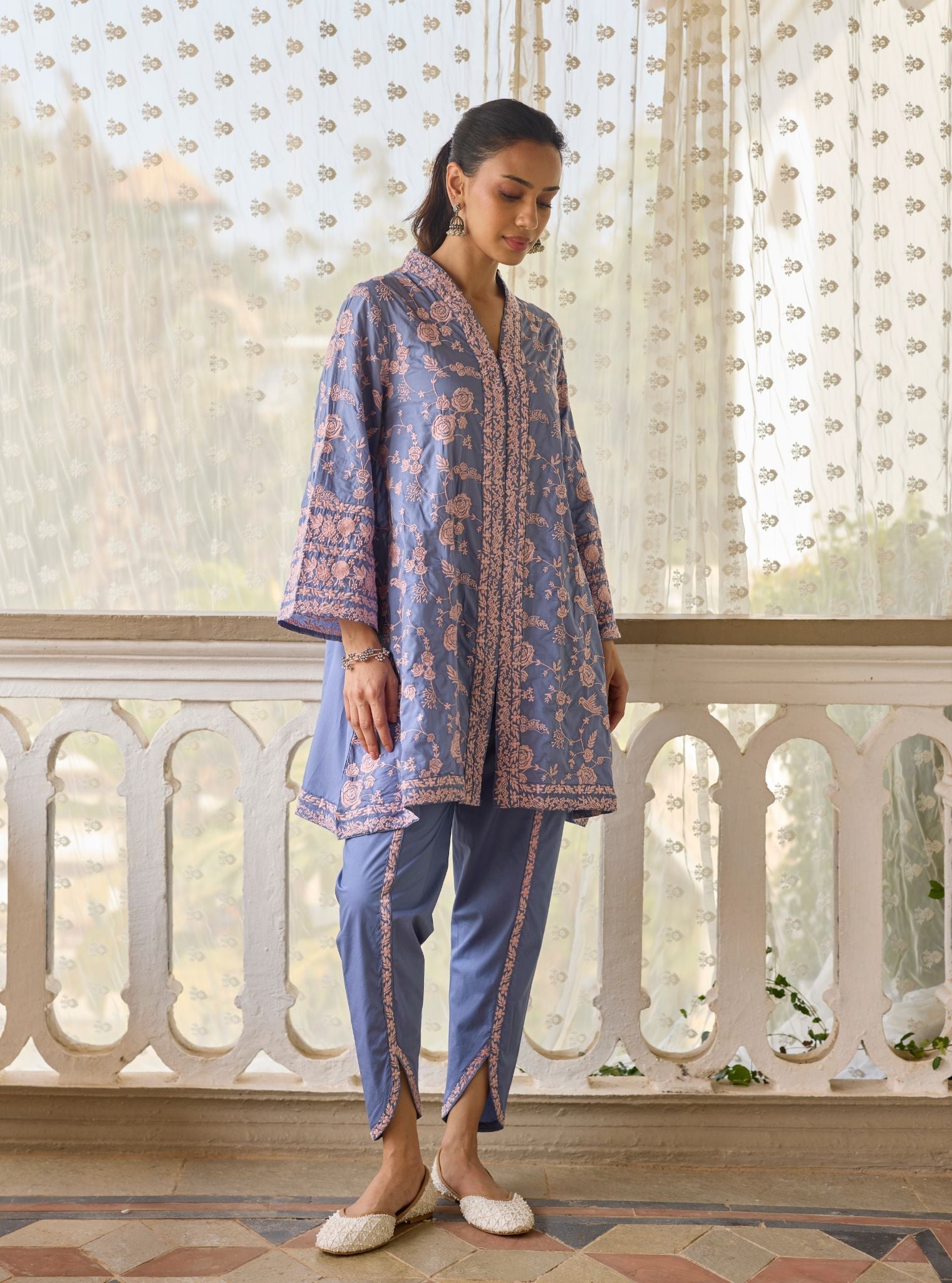 Abhiri Supima Cotton Steel Blue Kurta Set