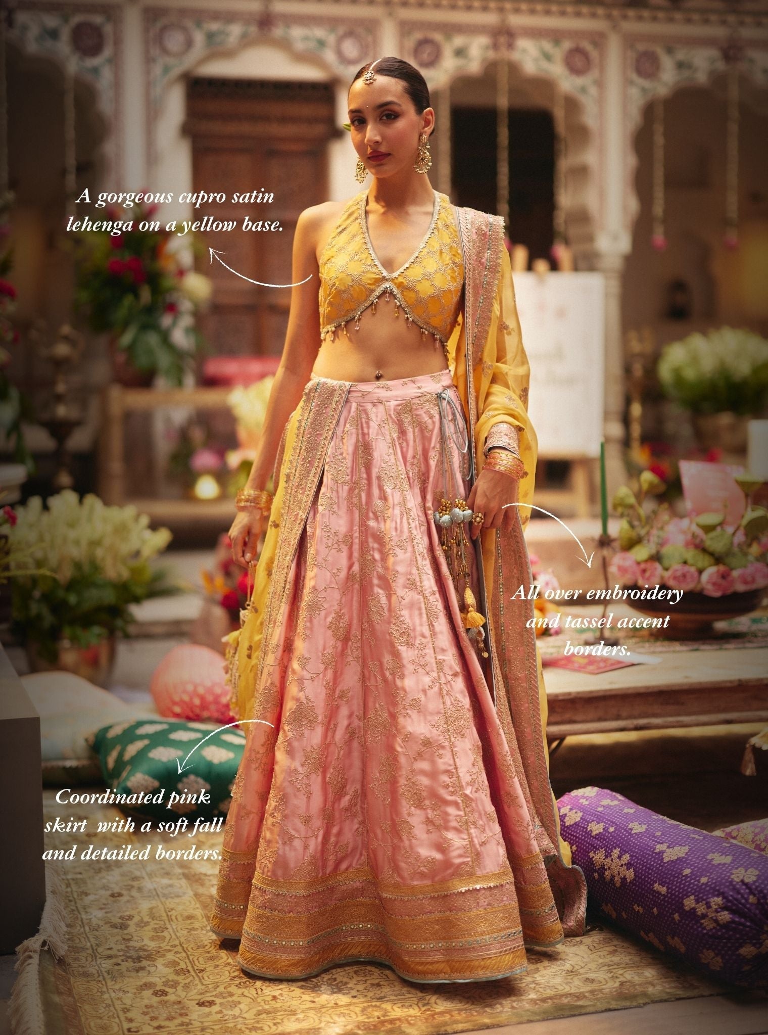 Abeer Cupro Satin Yellow Lehenga