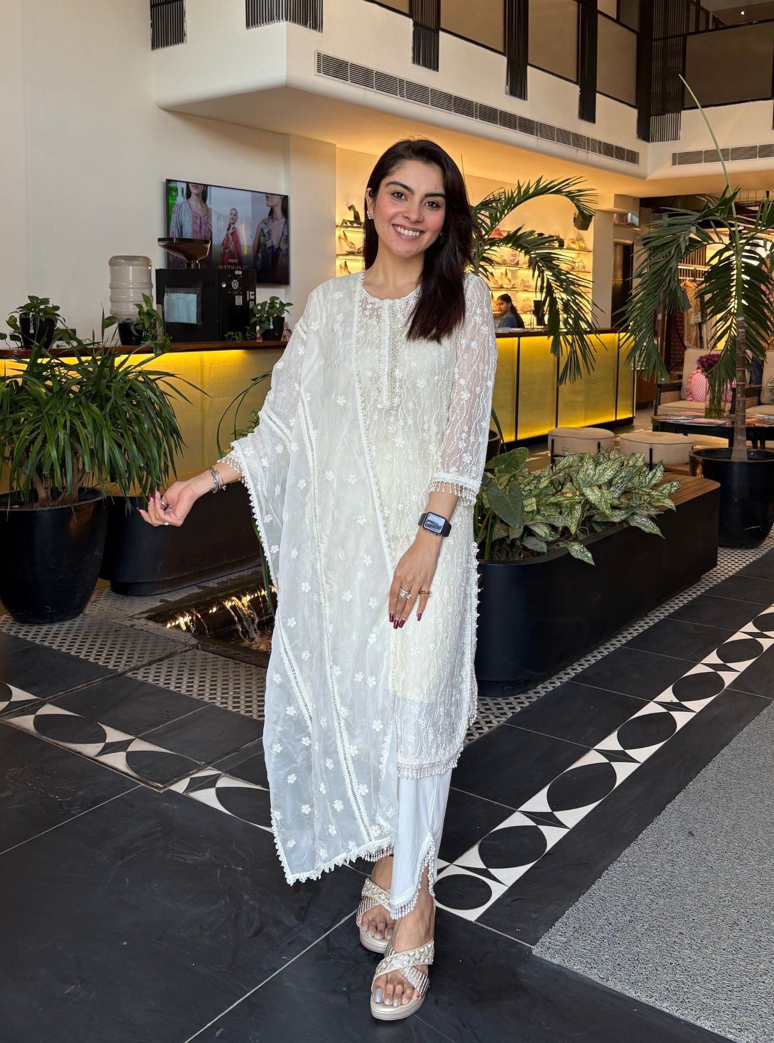 Freya Tencel Luxe Organza White Kurta With Freya Round Hem Pant