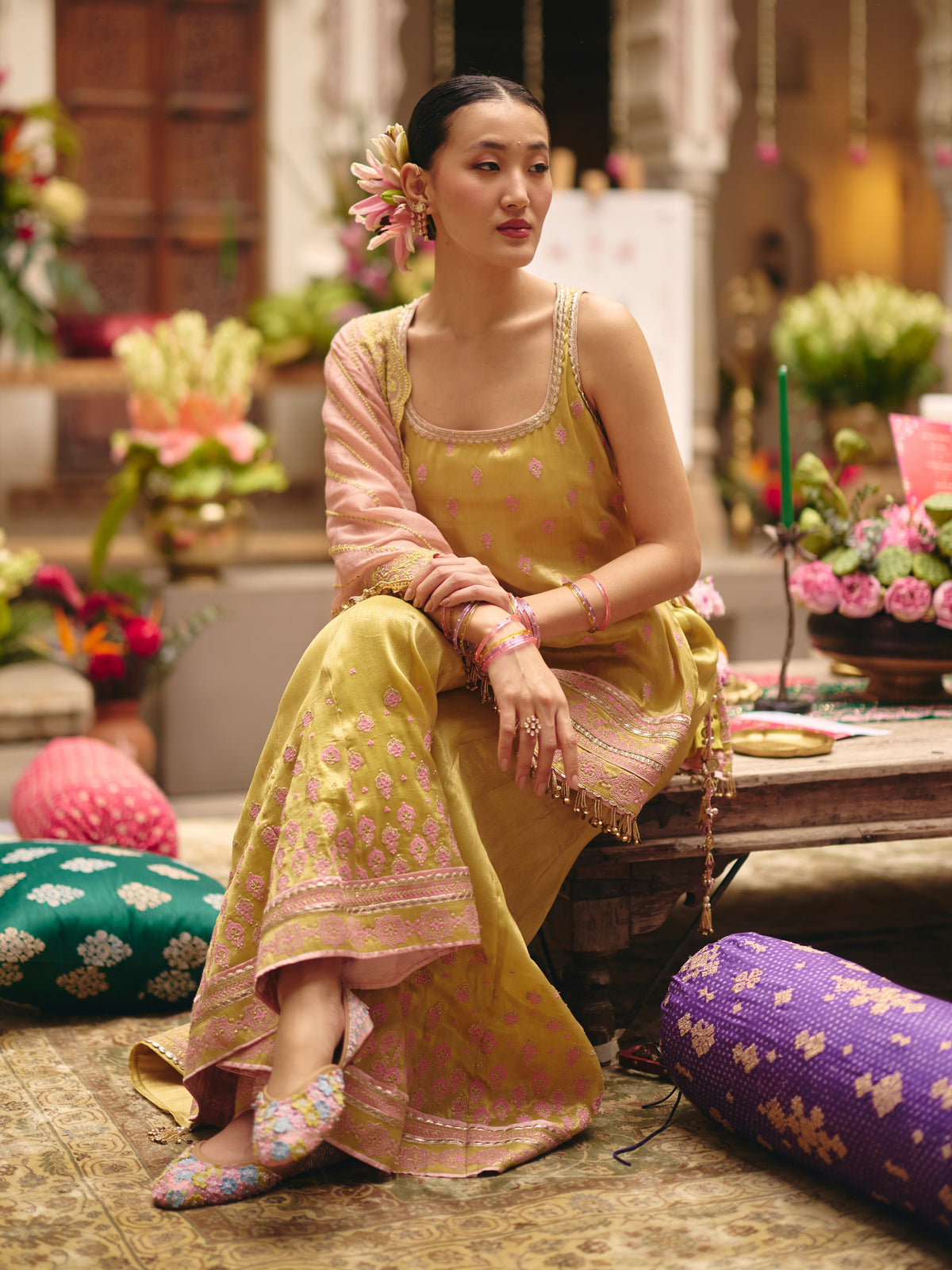 Jugal Bemberg Tissue Lime Kurta Set