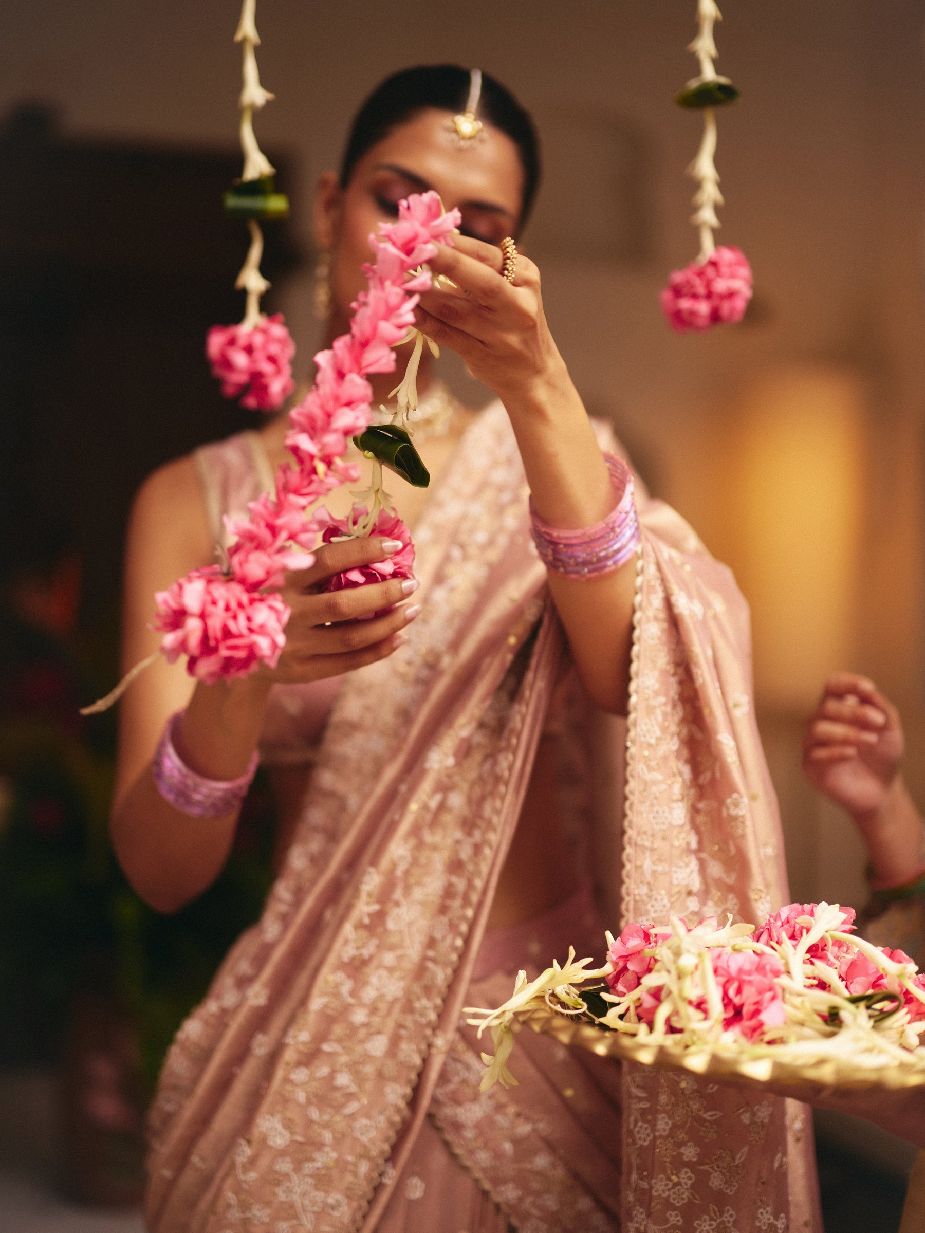 Nalika Tissue Organza Pink Pre-draped Saree