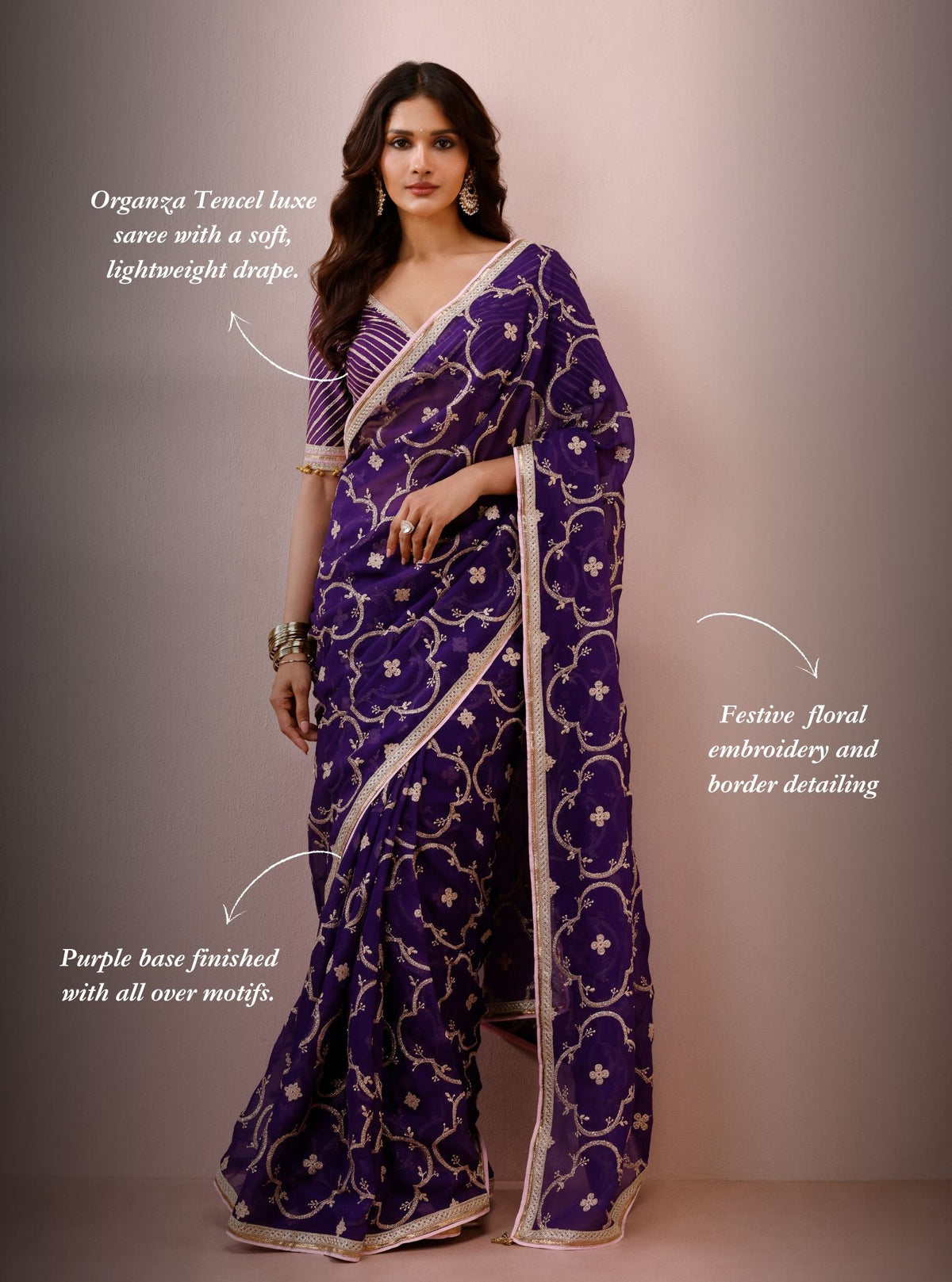 Eshna Organza Purple Saree