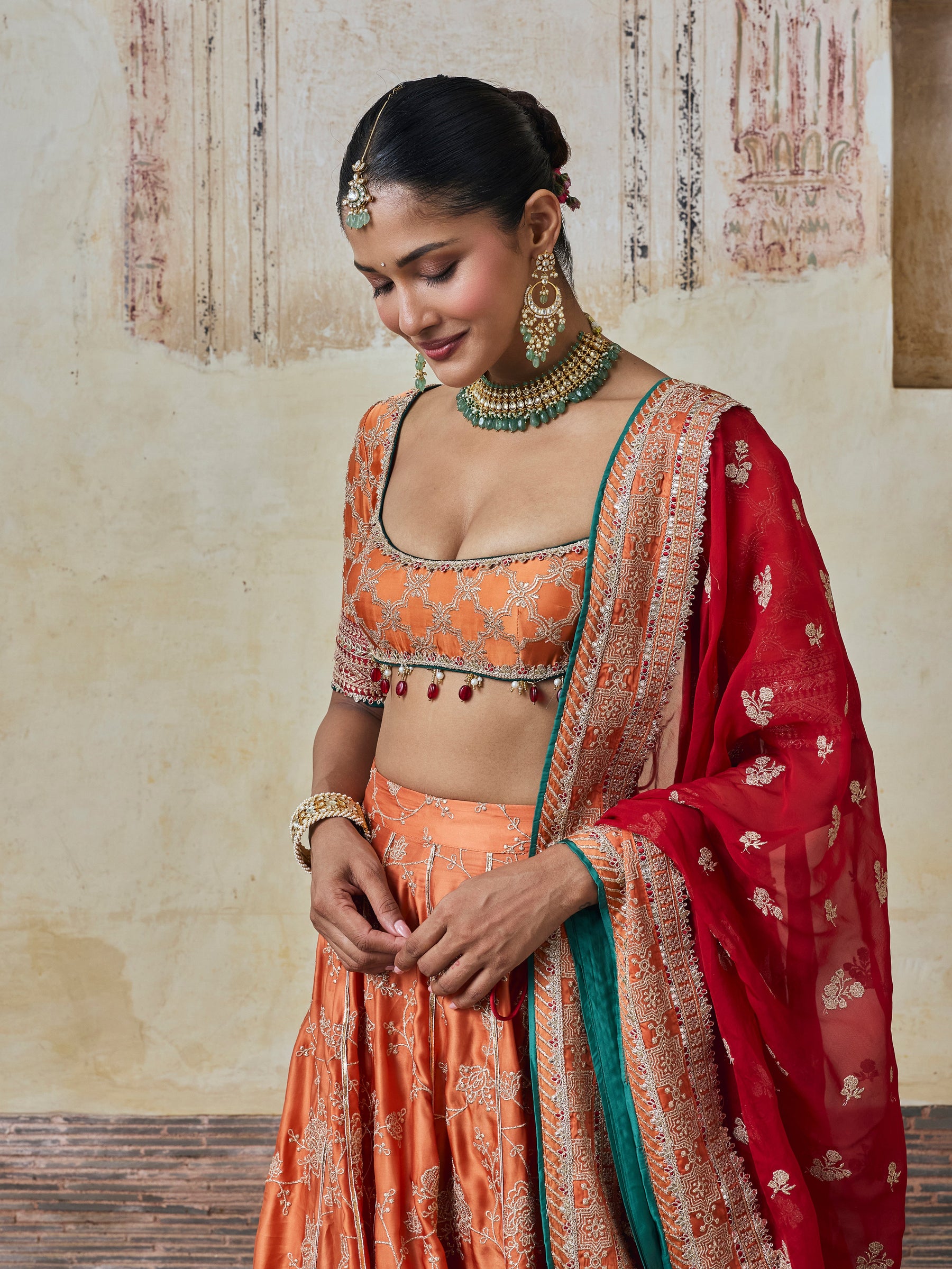 Abeer Cupro Satin Orange Lehenga