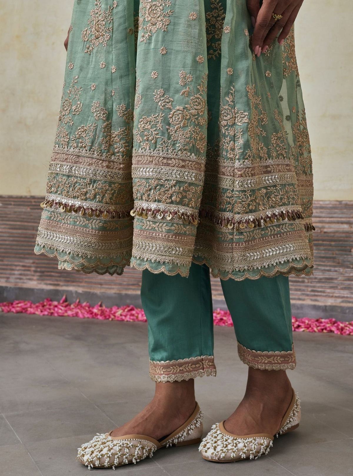 Dhwani Lurex Organza Teal Blue Anarkali Set
