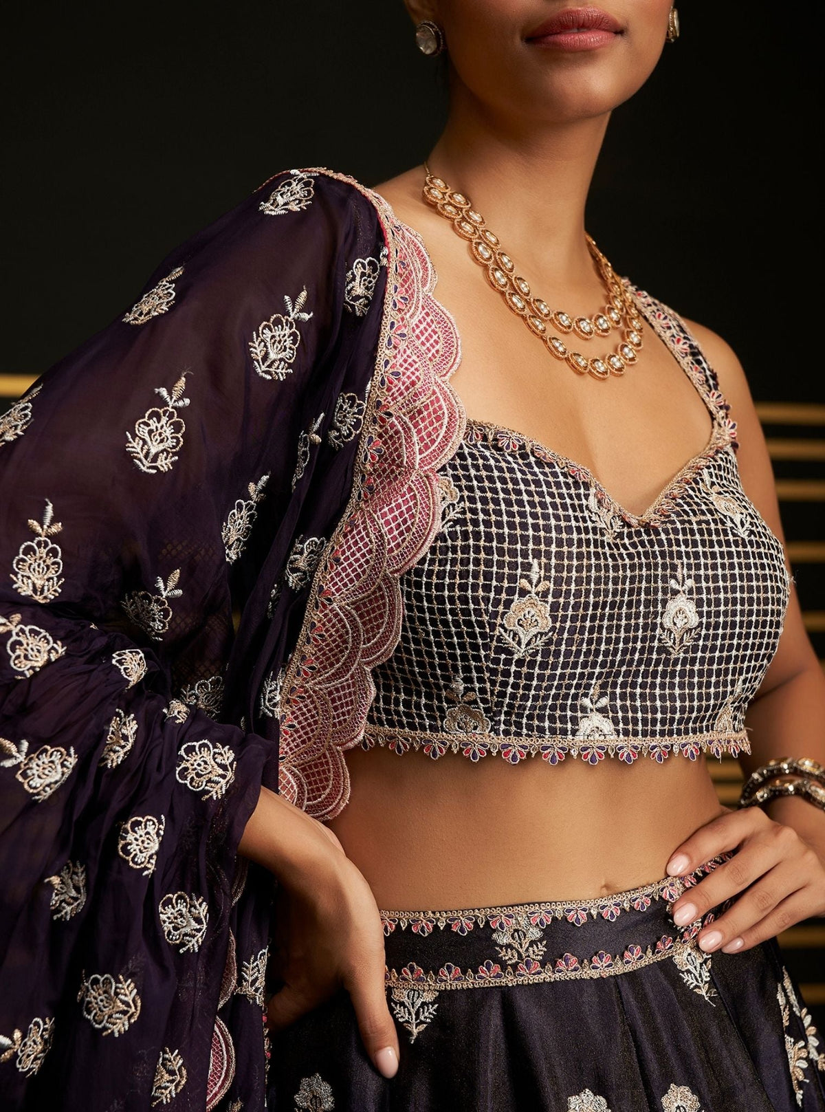 Mulmul Organza Sathi Purple Dupatta