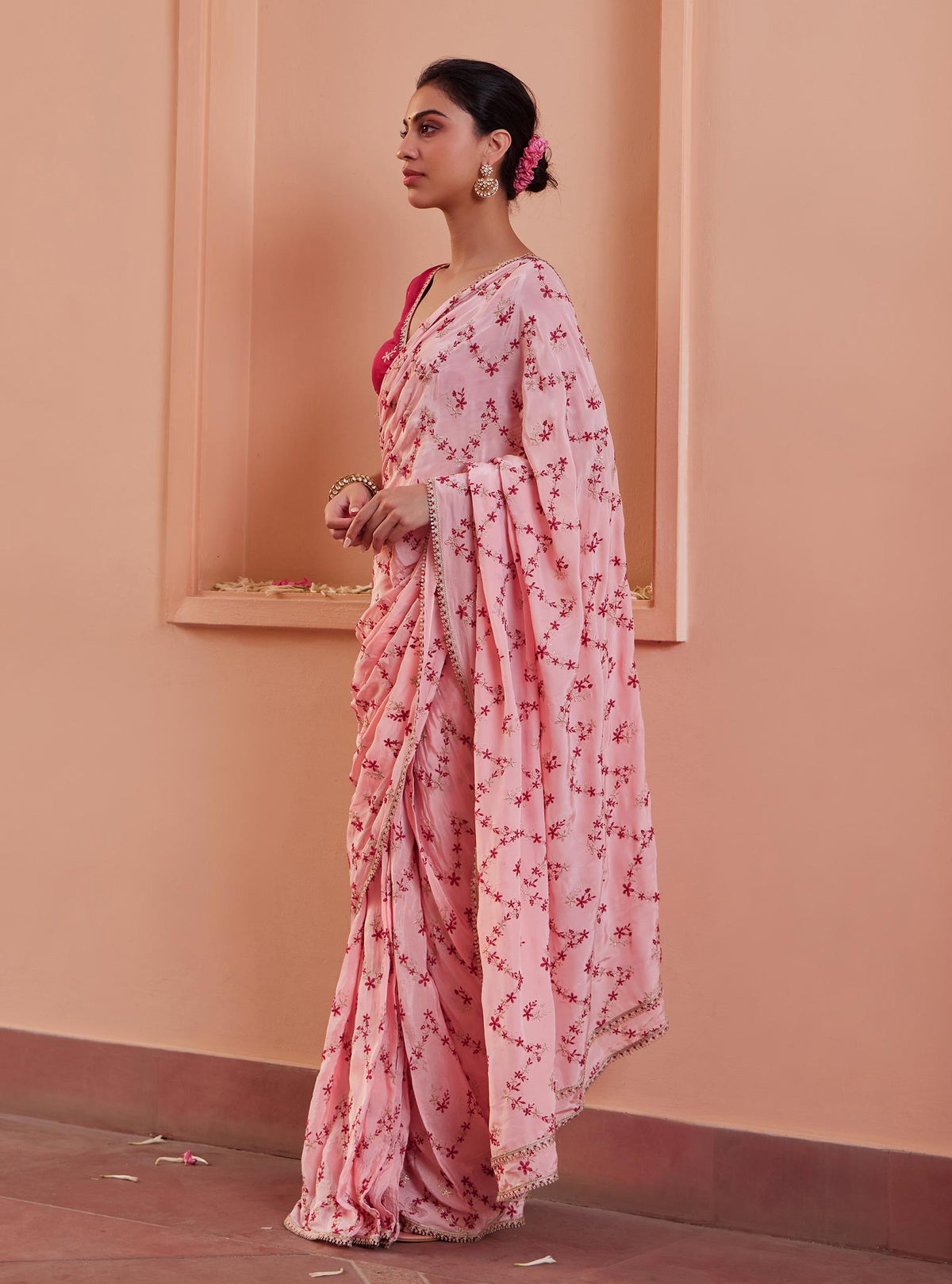 Tavisi Crepe Pink Pre-Stitched Saree