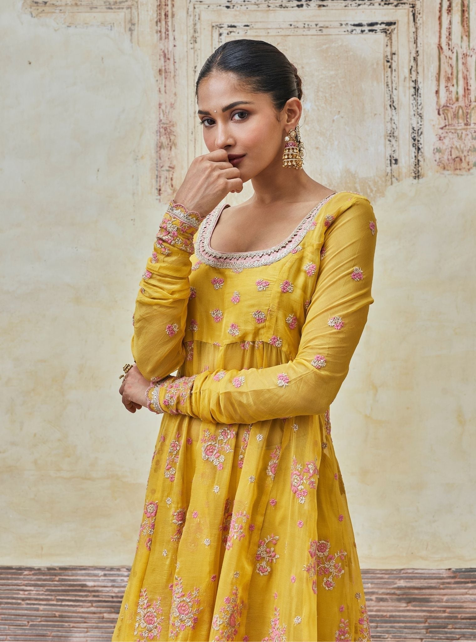 Dhwani Lurex Organza Yellow Anarkali Set