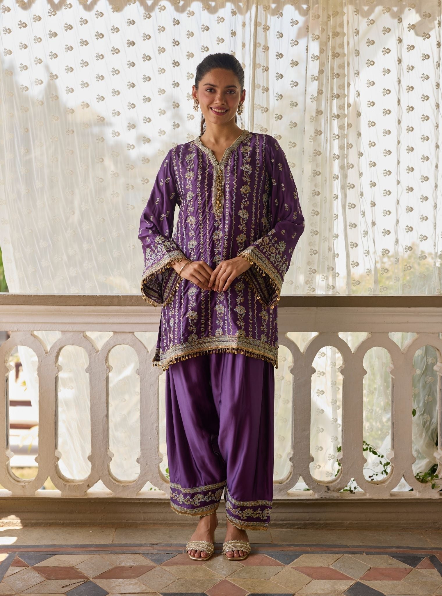 Pralika Bemberg Satin Purple Kurta Set
