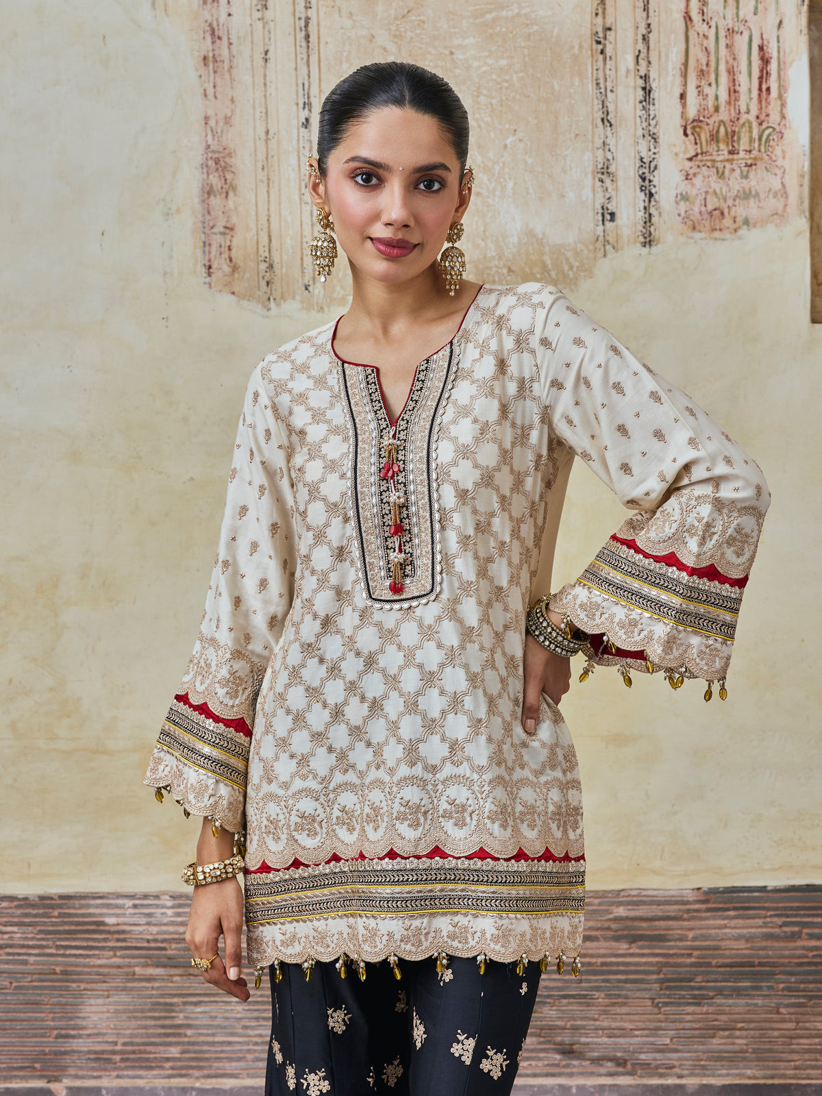 Kanti Pima Satin Off White Kurta & Sharara