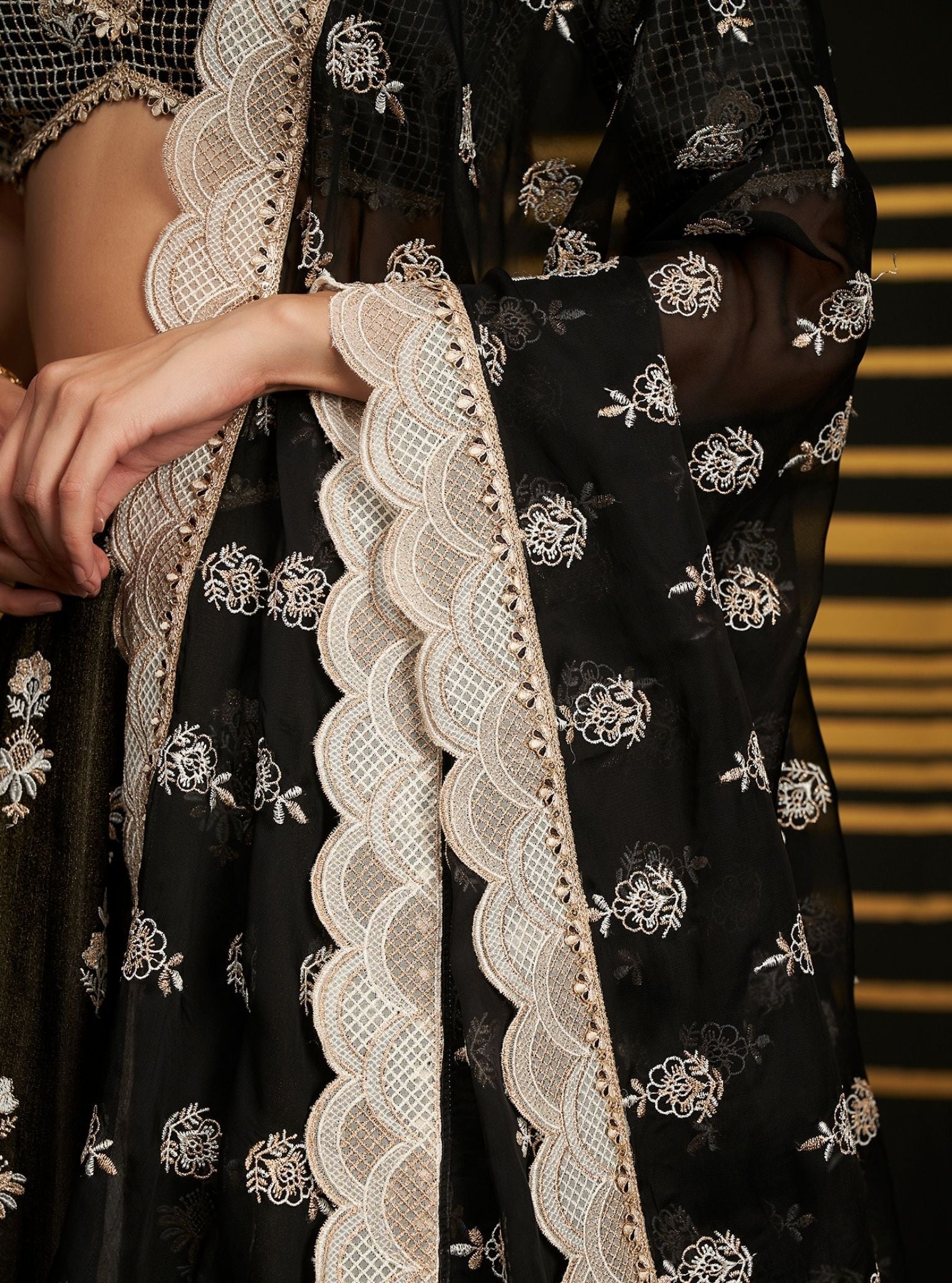 Mulmul Organza Sathi Black Dupatta