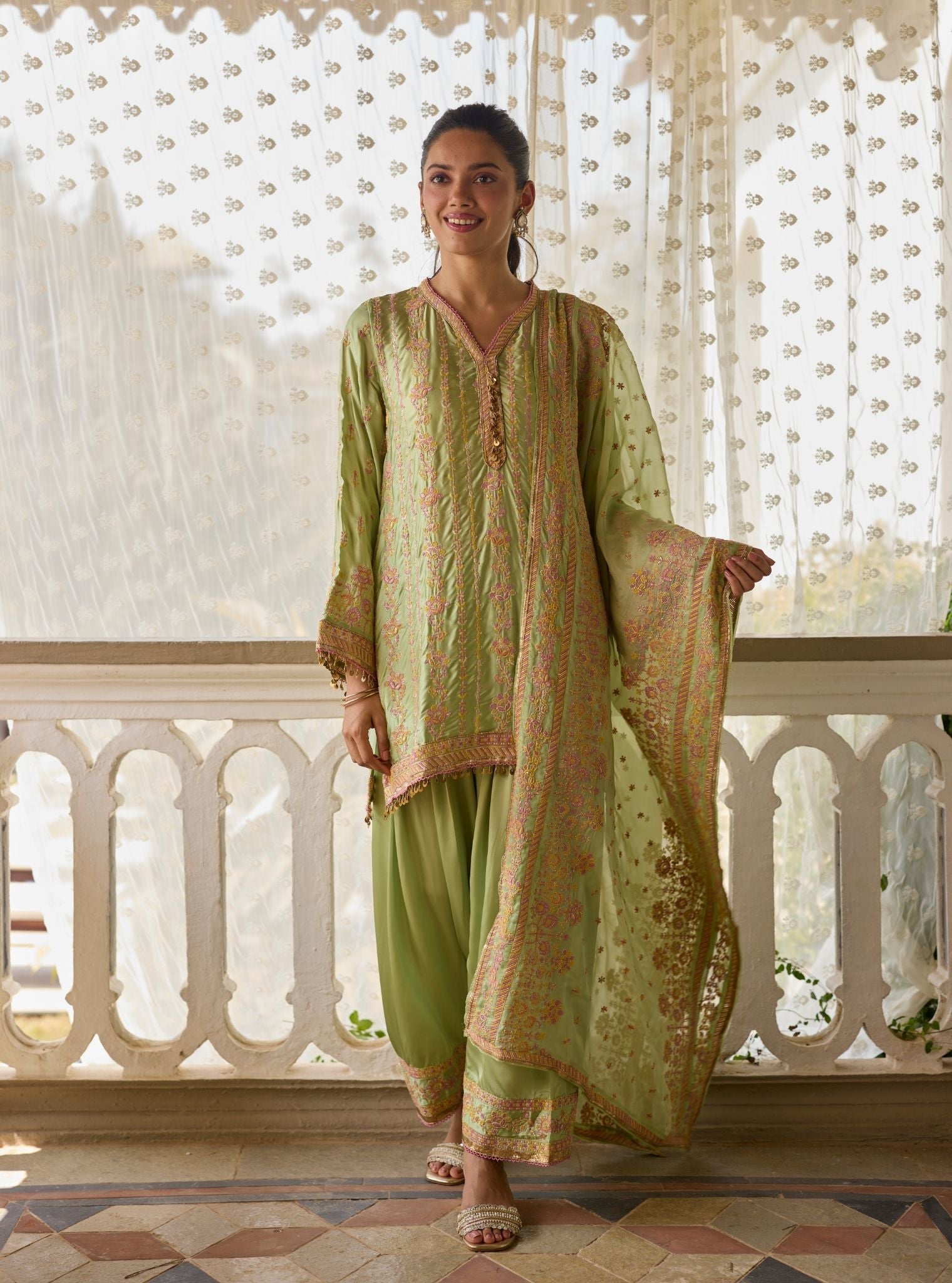 Pralika Bemberg Satin Green Kurta Set