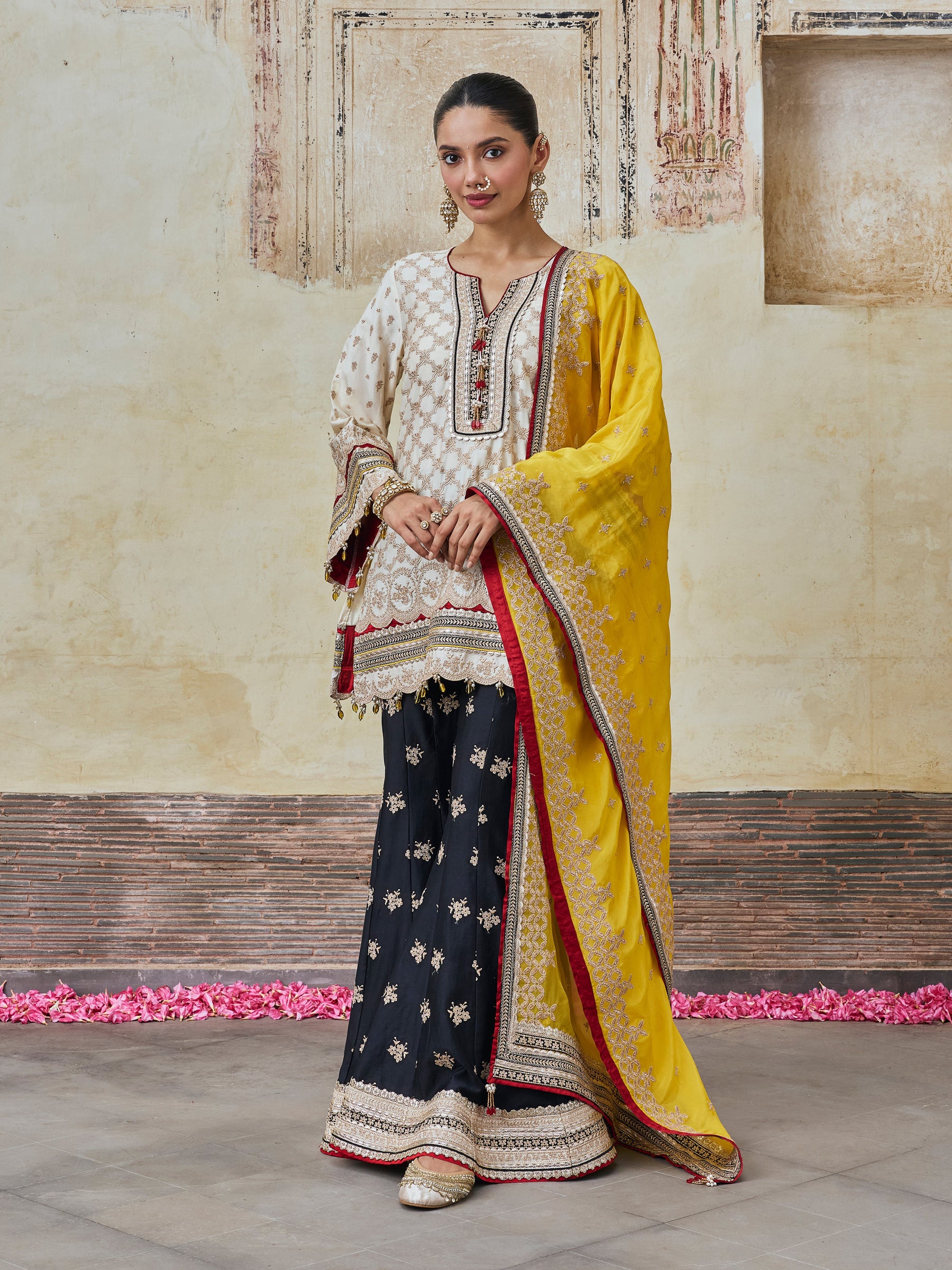 Kanti Pima Satin Off White Kurta & Sharara
