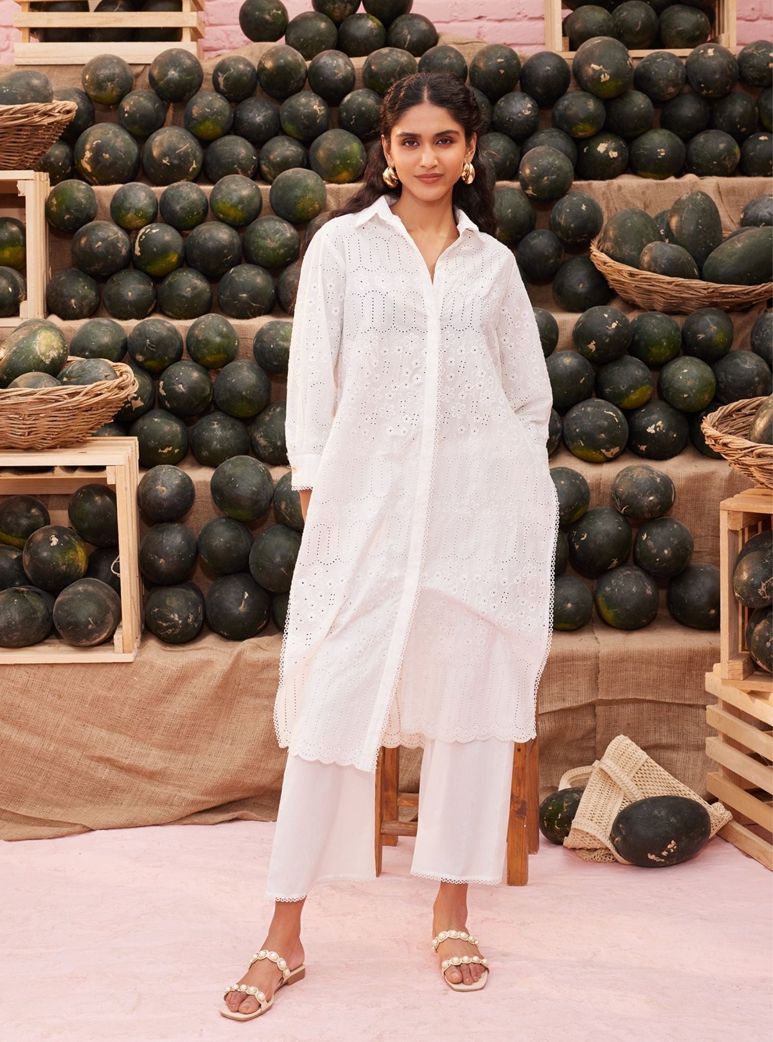 Heli Supima Cotton White Long Kurta