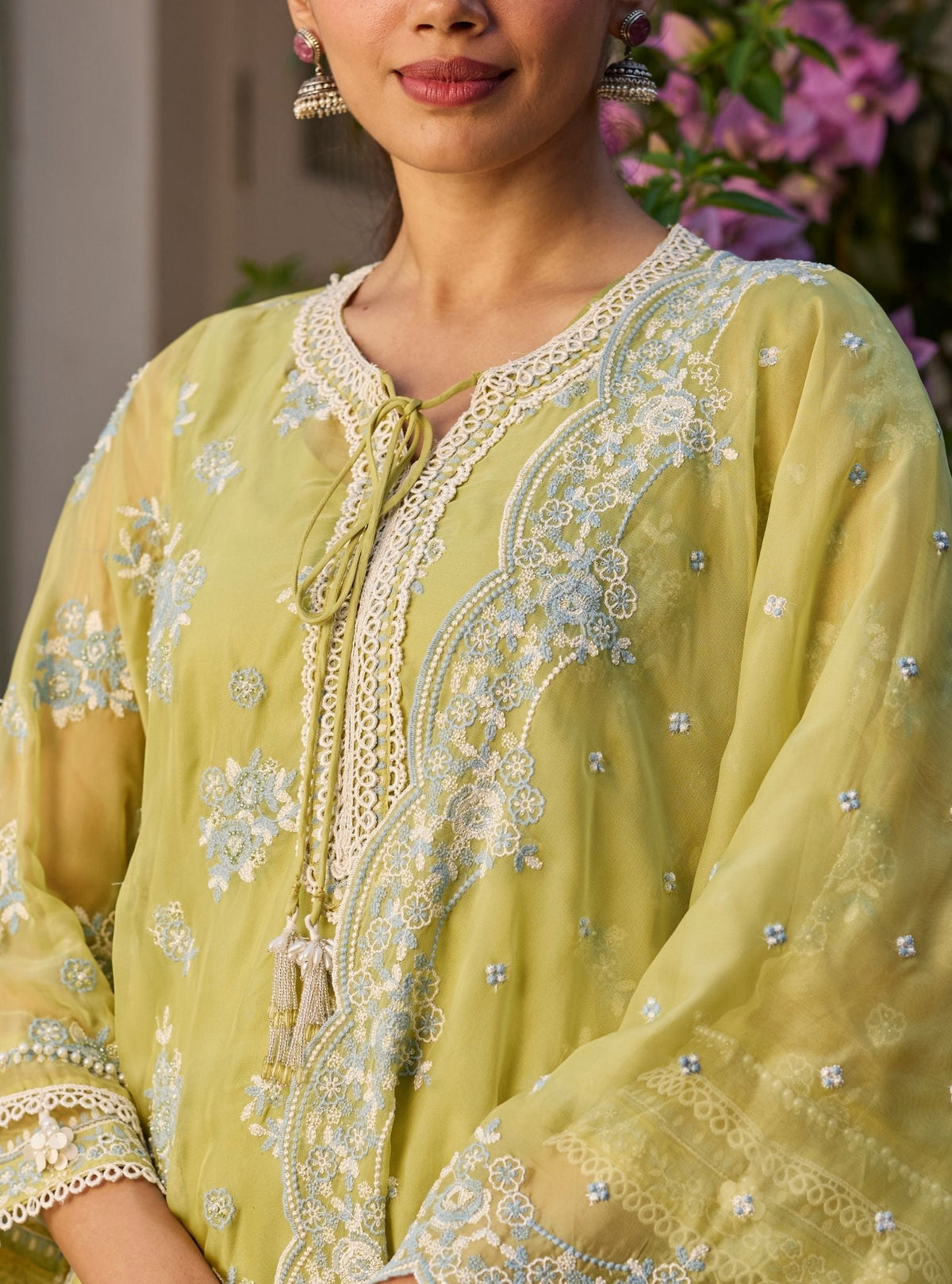 Zeni Organza Lime Kurta With Draped Pants