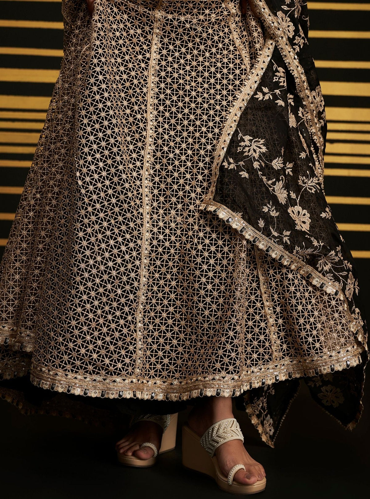 Rehnuma Guipure Black Lehenga