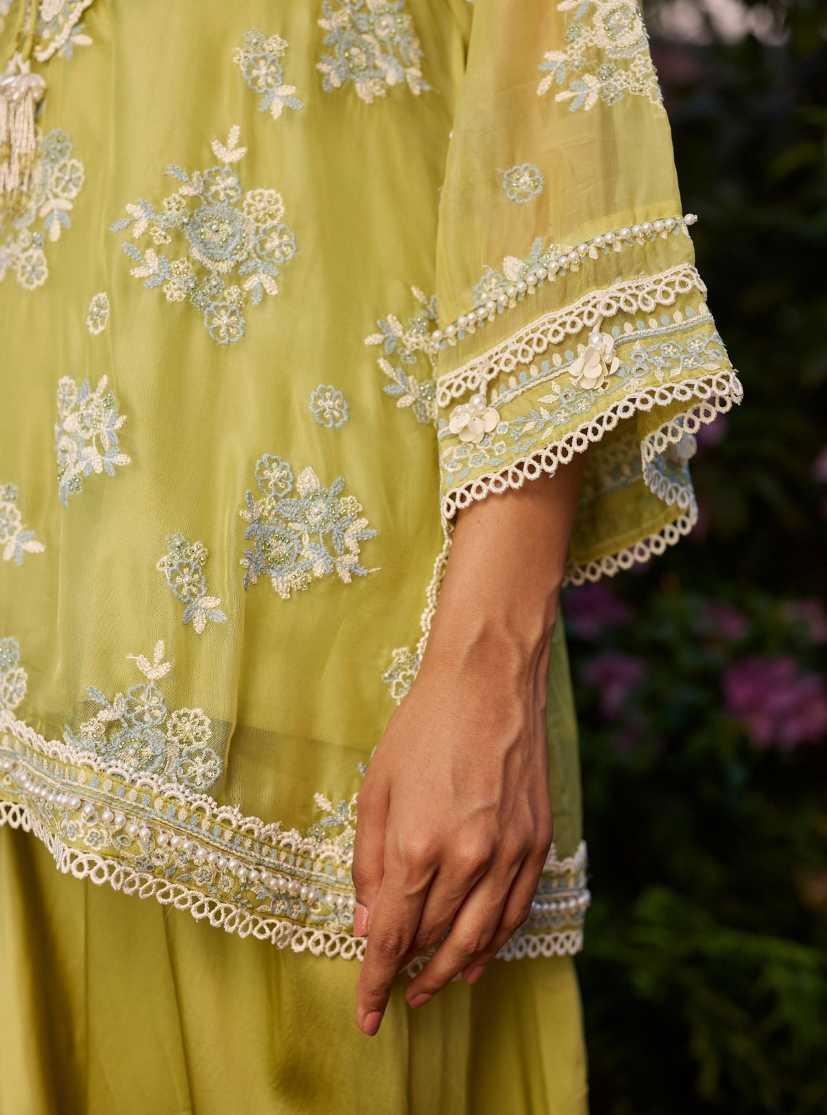 Zeni Organza Lime Kurta With Draped Pants