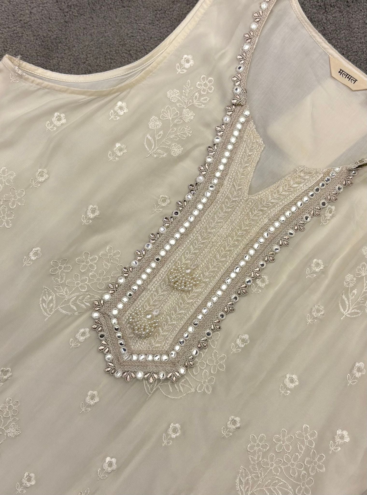 Taveli Organza Off-White Kurta Set