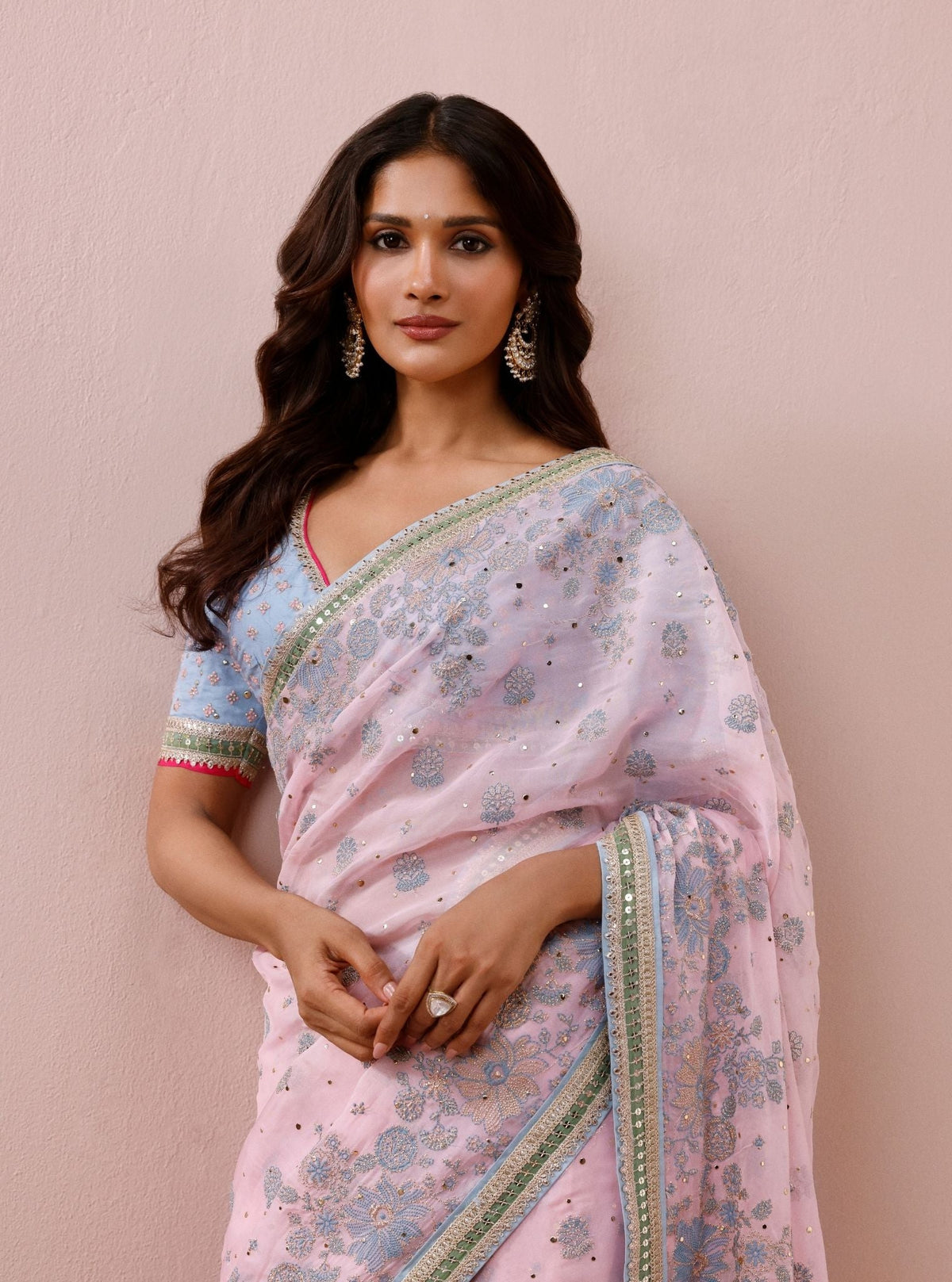 Lavi Organza Pink Saree
