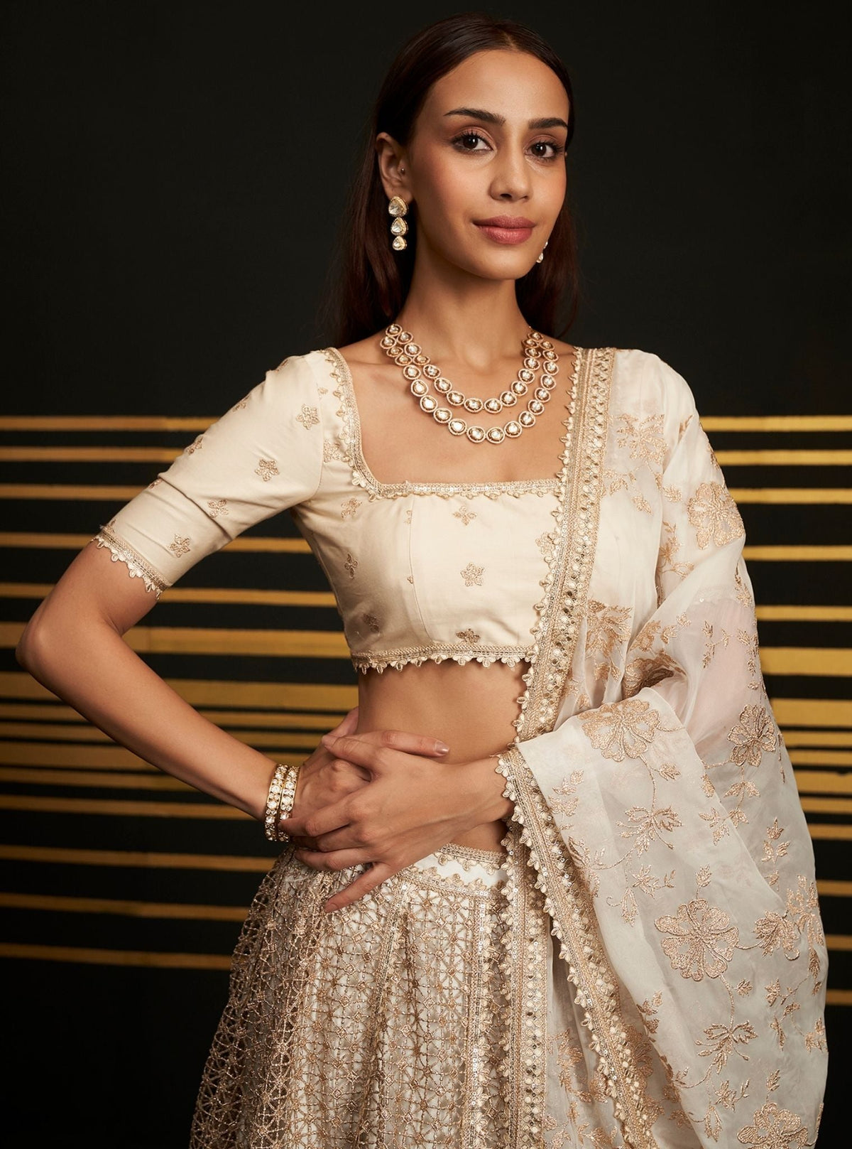 Rehnuma Guipure Off White Lehenga