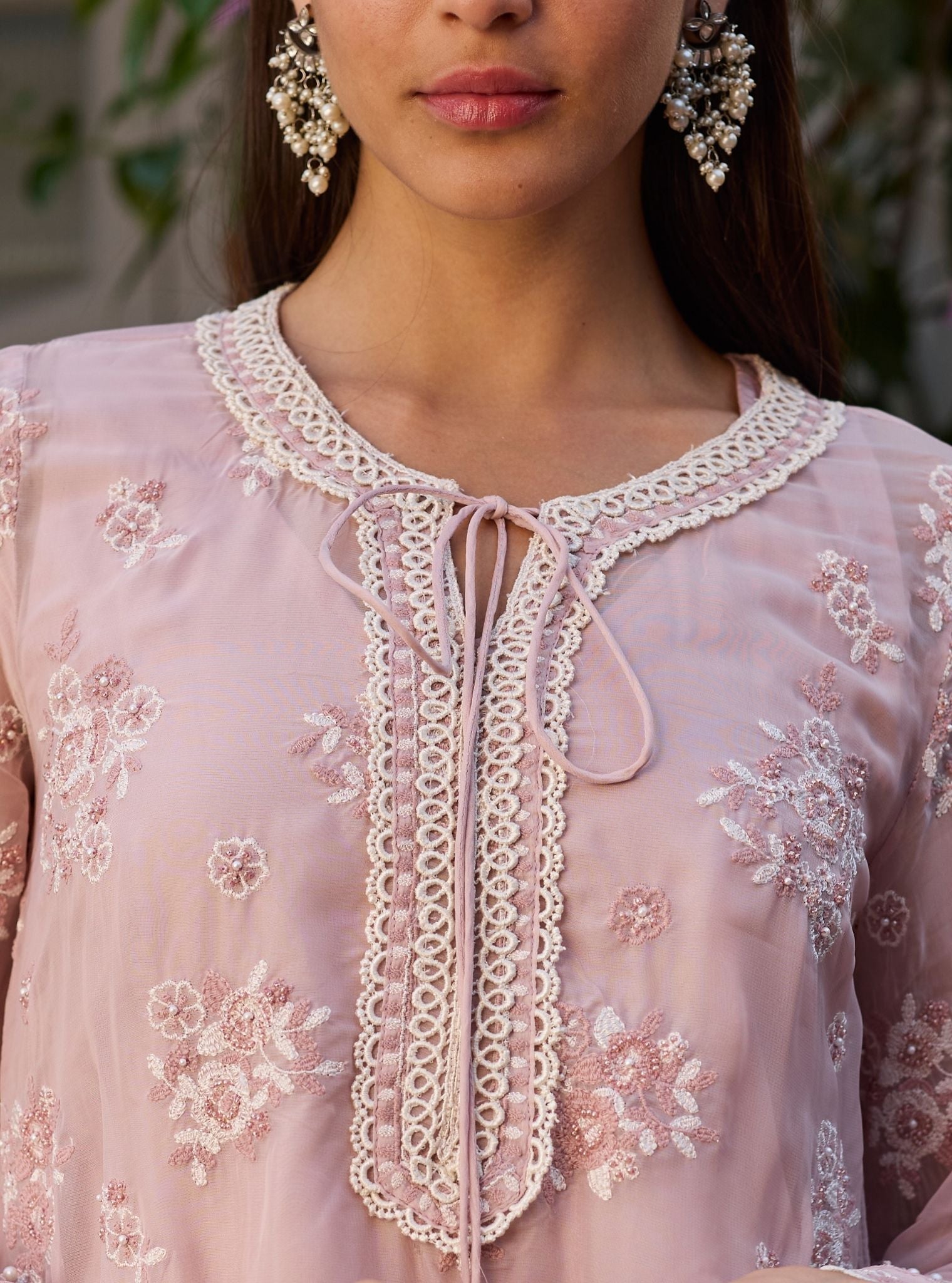 Zeni Organza Dusty Pink Kurta With Draped Cupro Pants